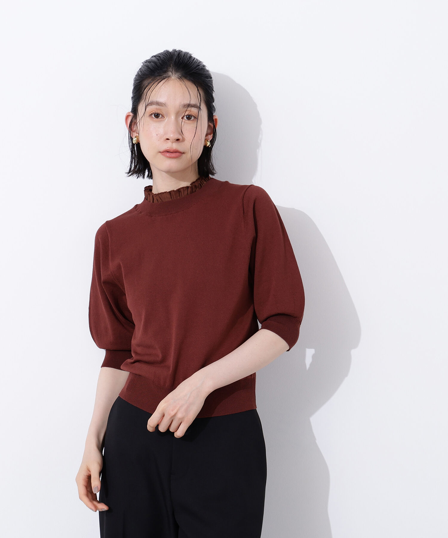  「フリルネックフォルムスリーブニット」|ニット・セーター|