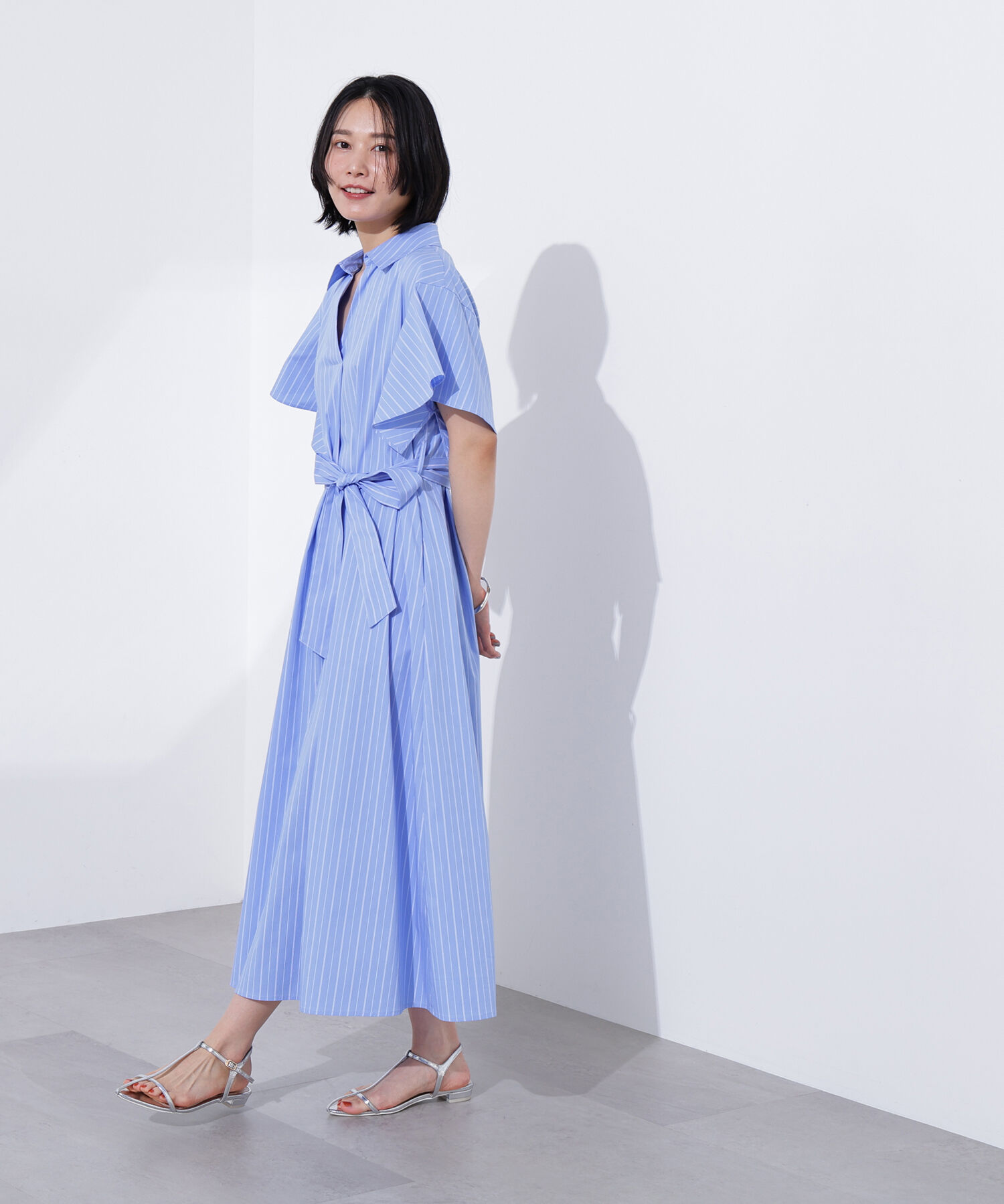  「スキッパーリボンベルトシャツワンピース」|ワンピース|