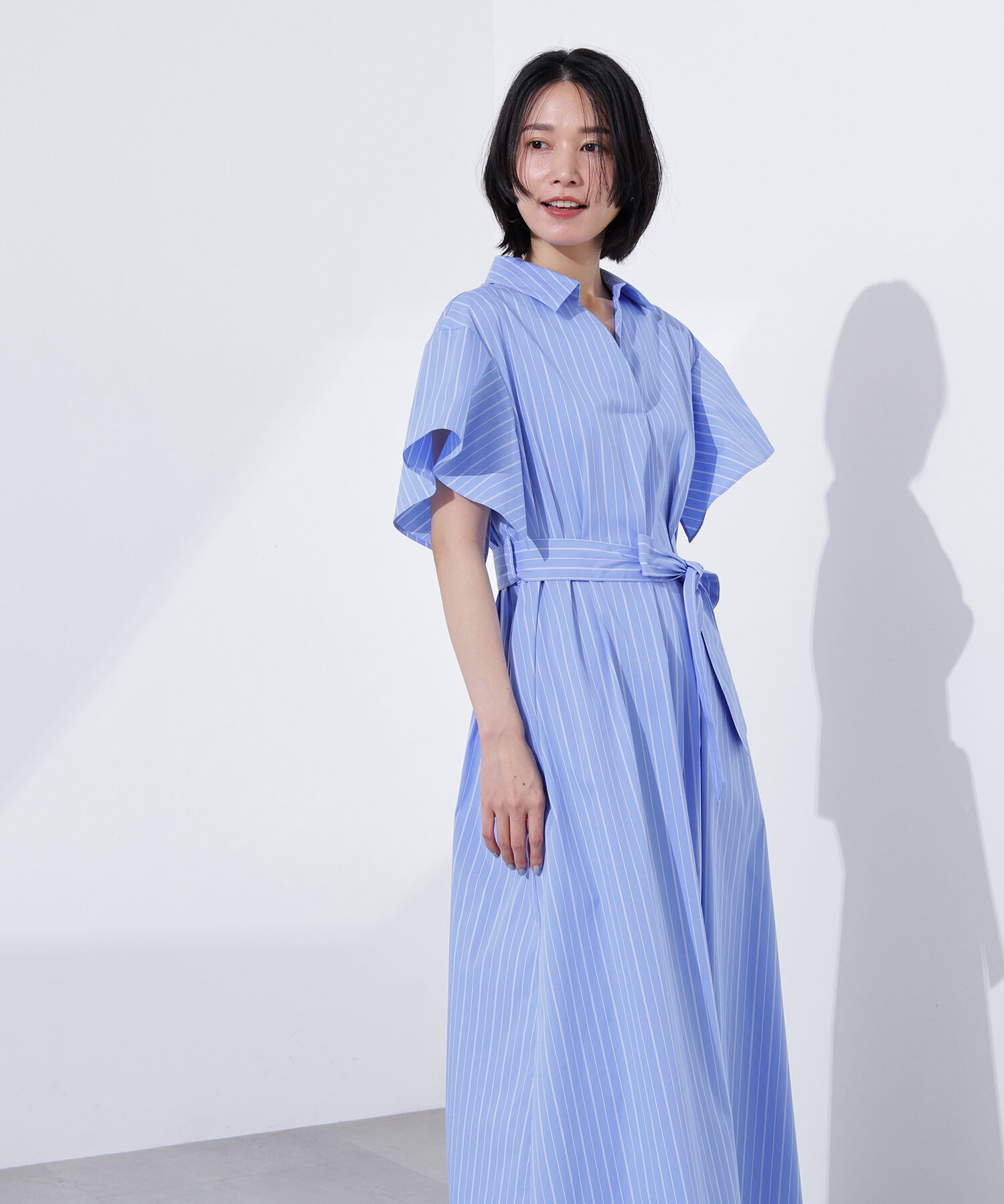  「スキッパーリボンベルトシャツワンピース」|ワンピース|