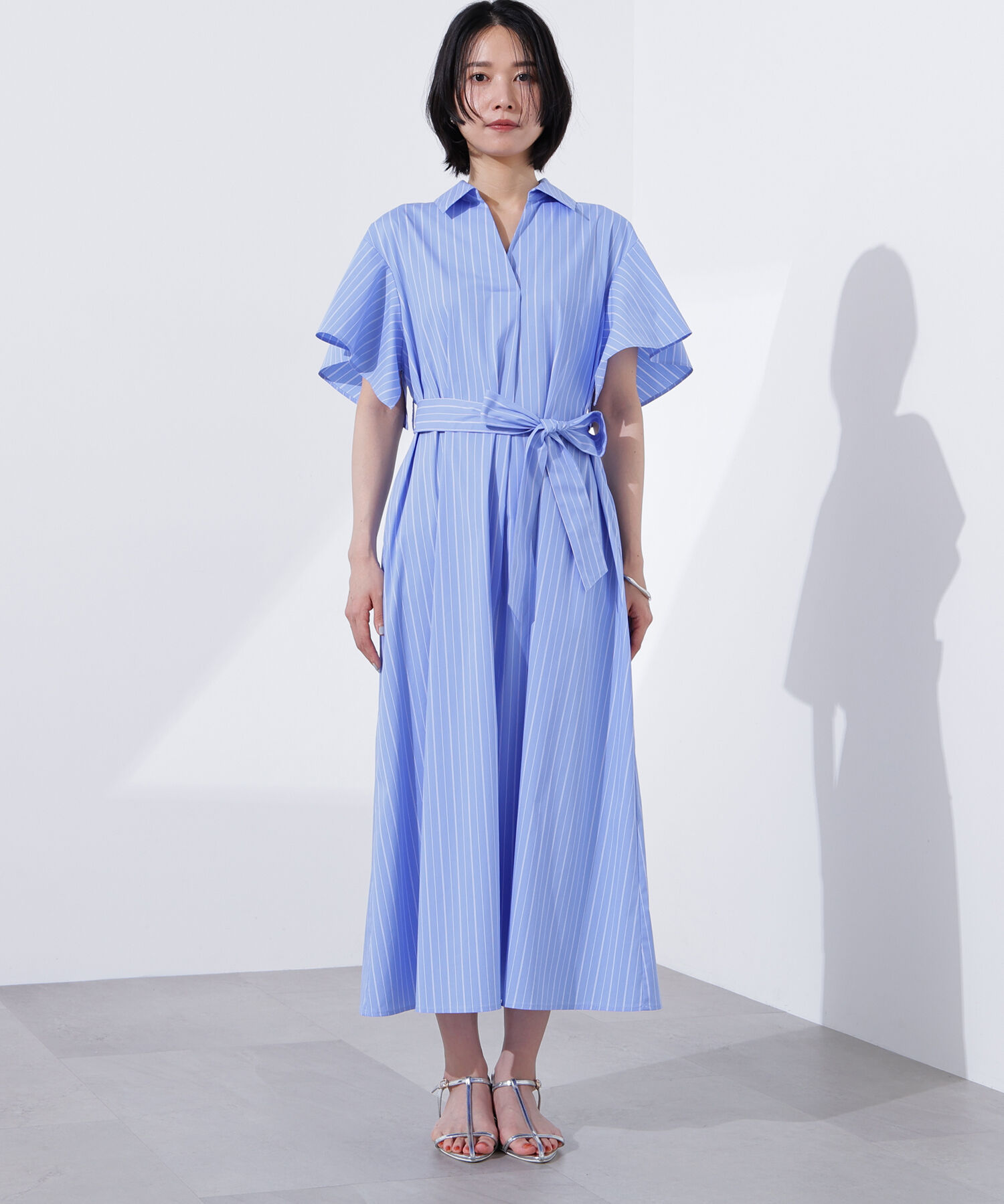  「スキッパーリボンベルトシャツワンピース」|ワンピース|