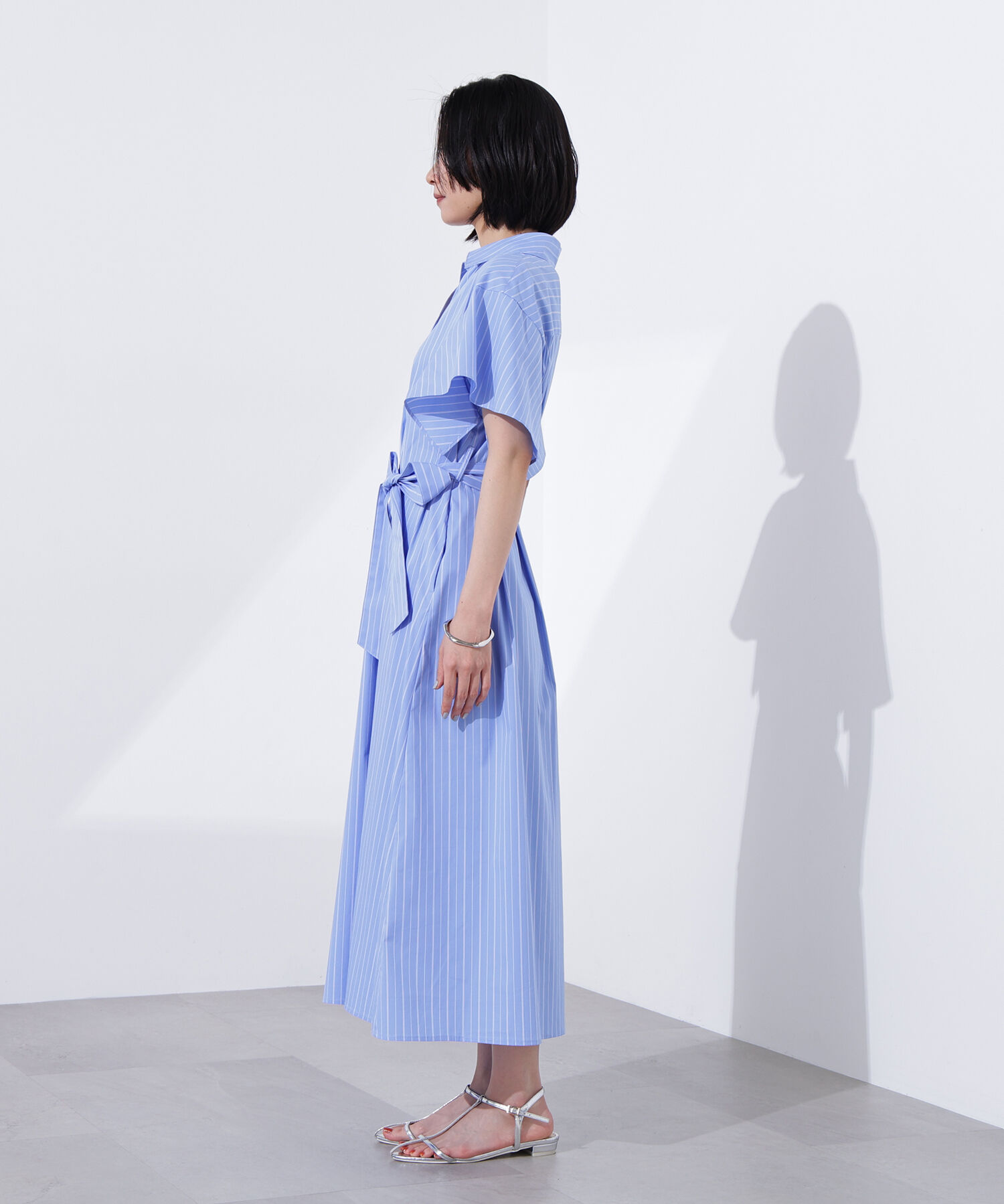  「スキッパーリボンベルトシャツワンピース」|ワンピース|
