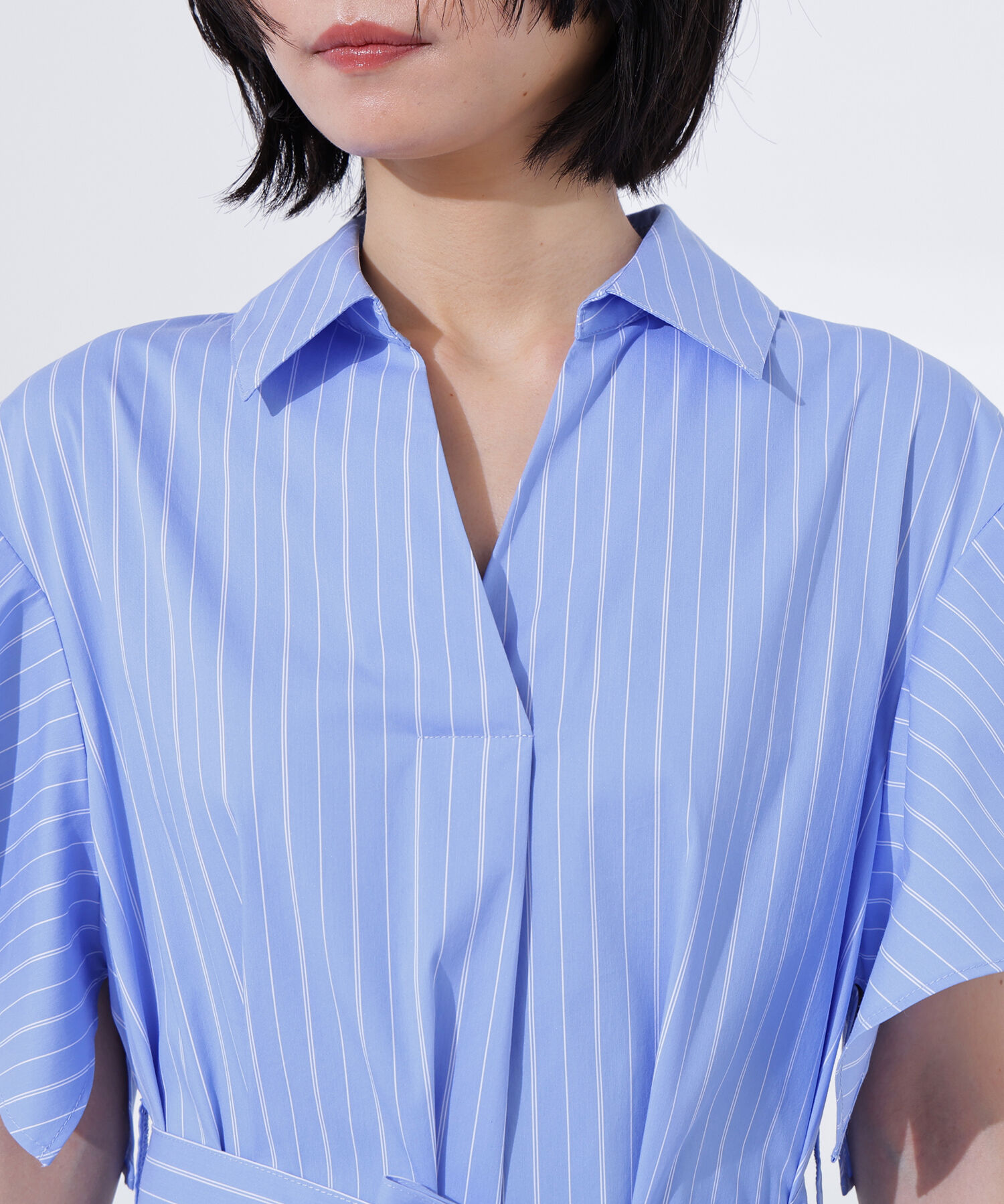  「スキッパーリボンベルトシャツワンピース」|ワンピース|