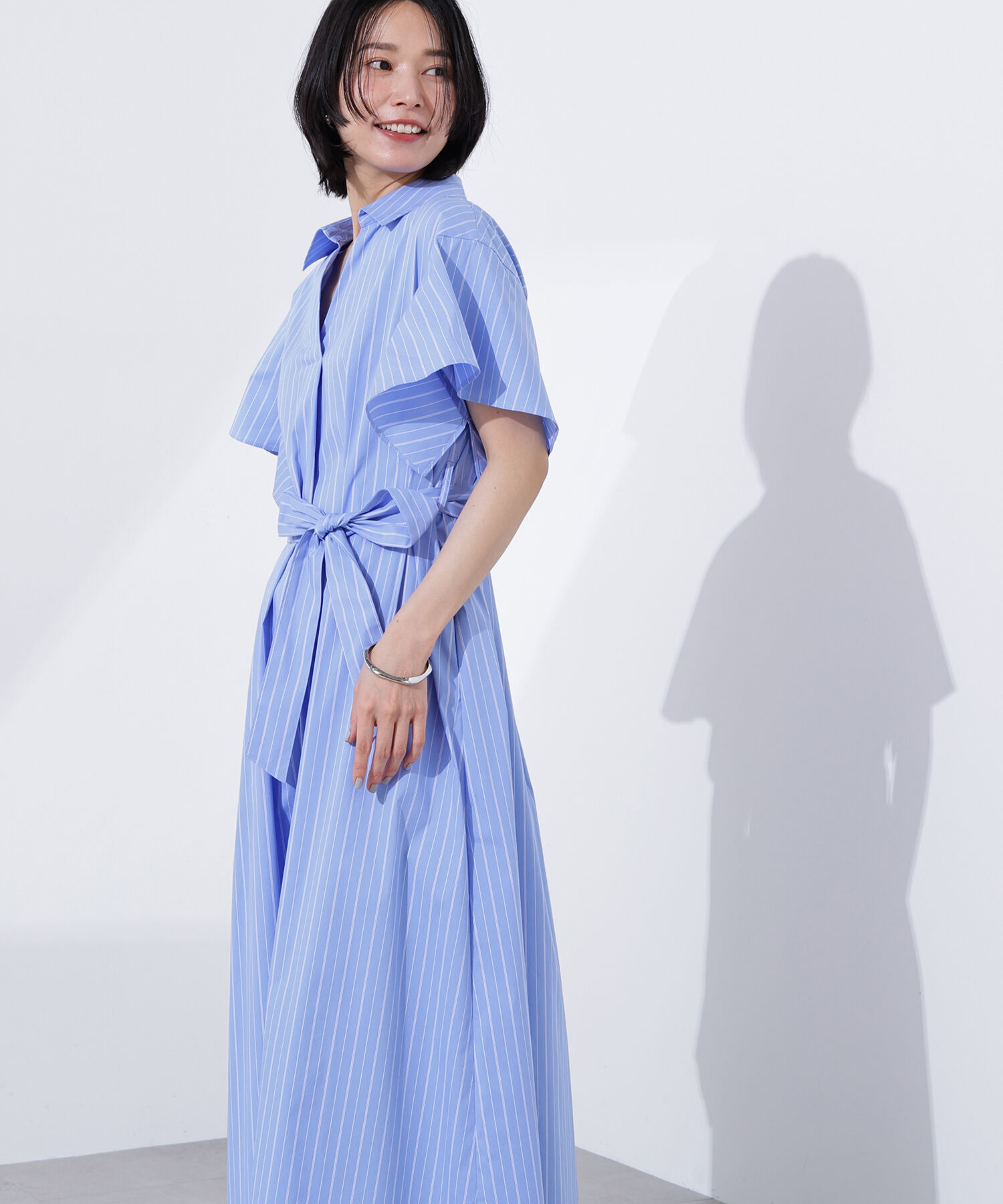  「スキッパーリボンベルトシャツワンピース」|ワンピース|
