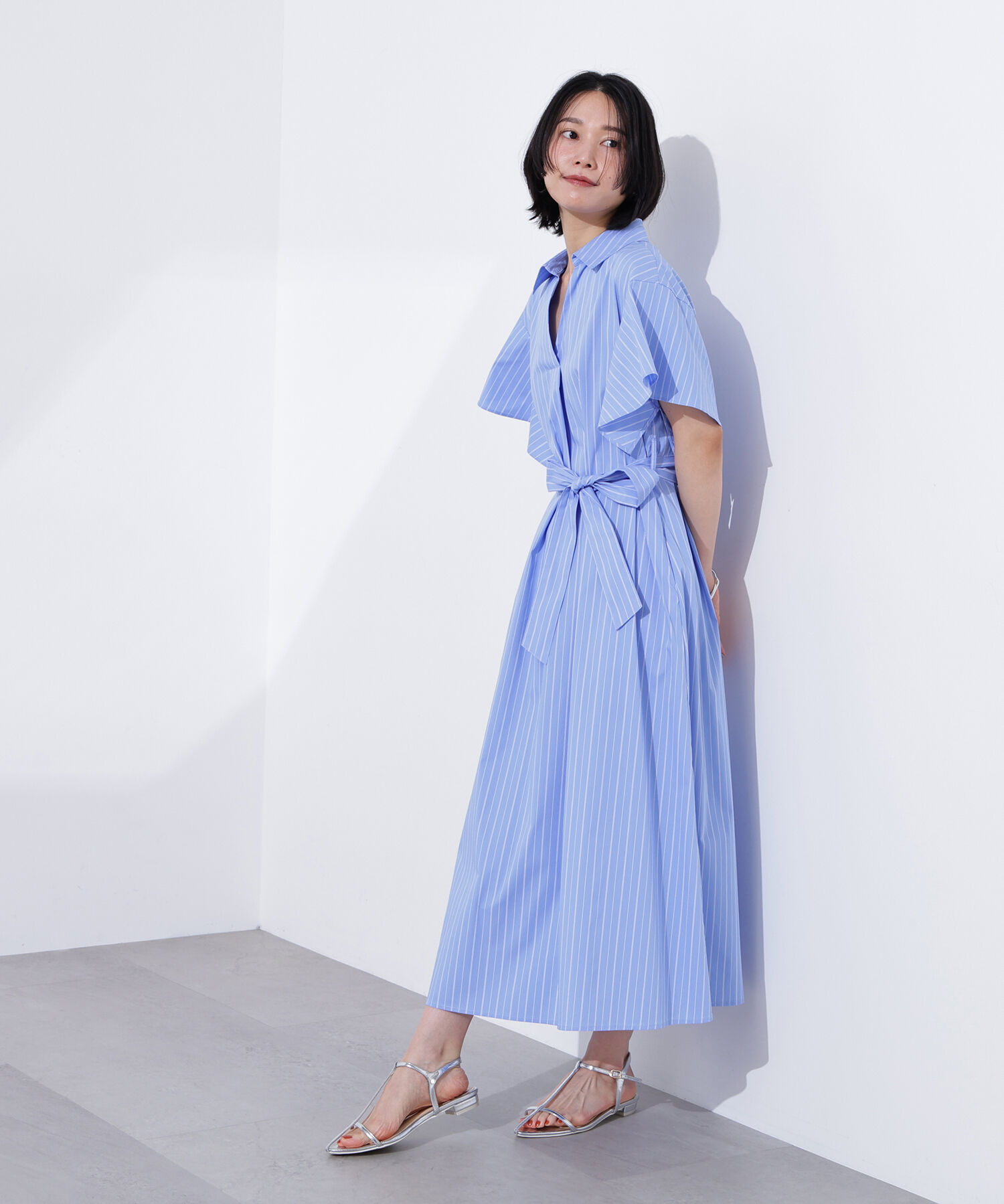  「スキッパーリボンベルトシャツワンピース」|ワンピース|