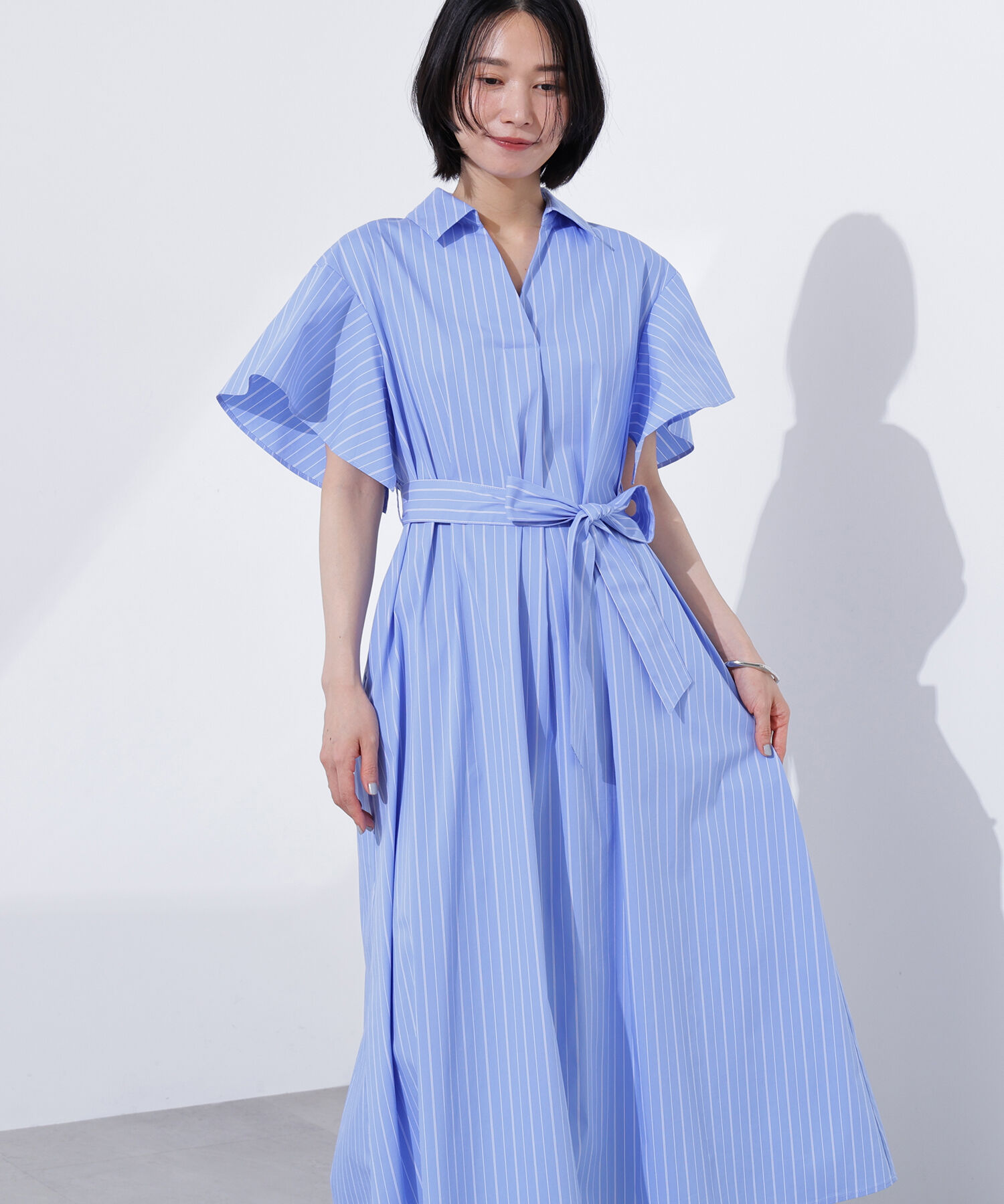  「スキッパーリボンベルトシャツワンピース」|ワンピース|