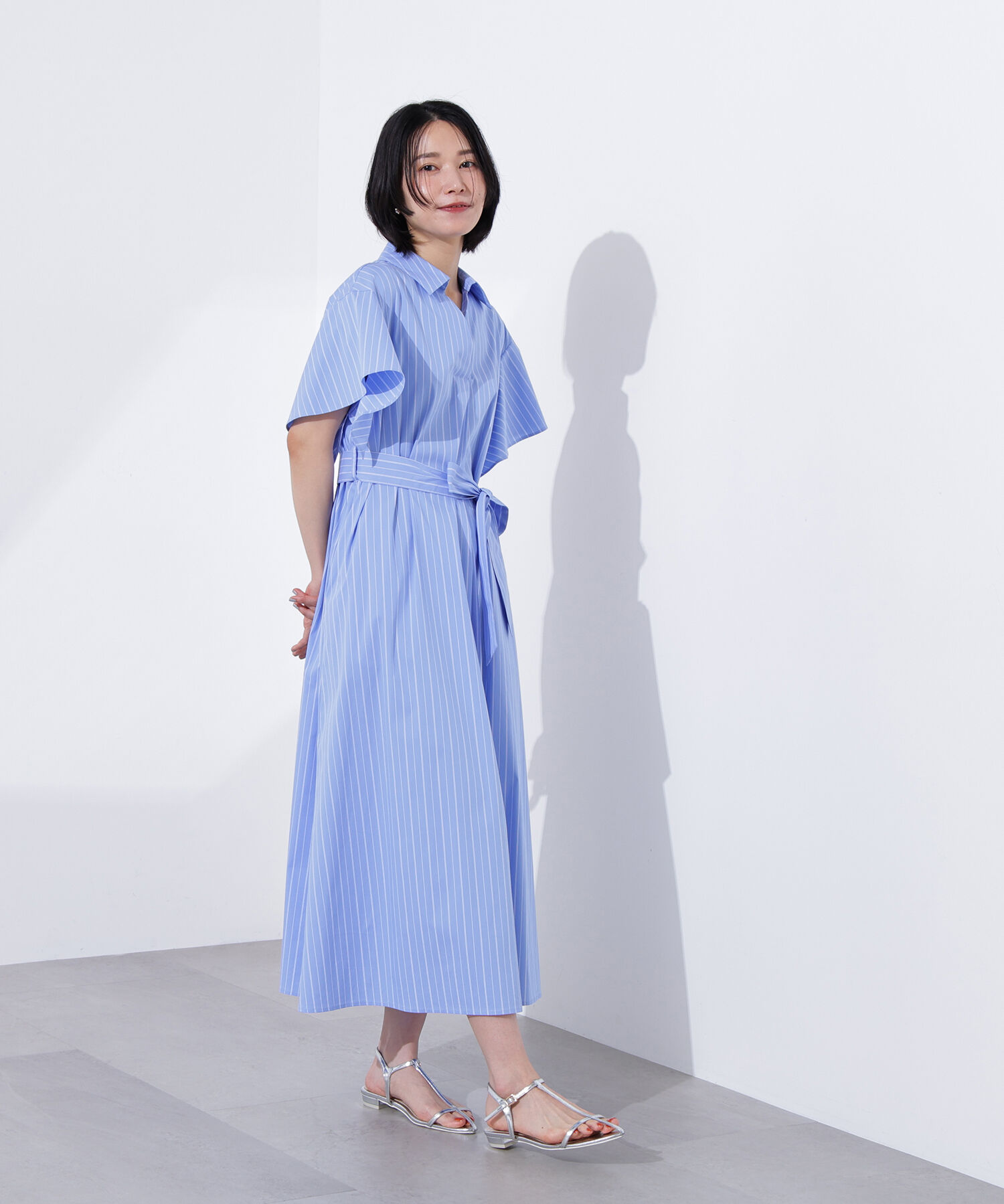  「スキッパーリボンベルトシャツワンピース」|ワンピース|