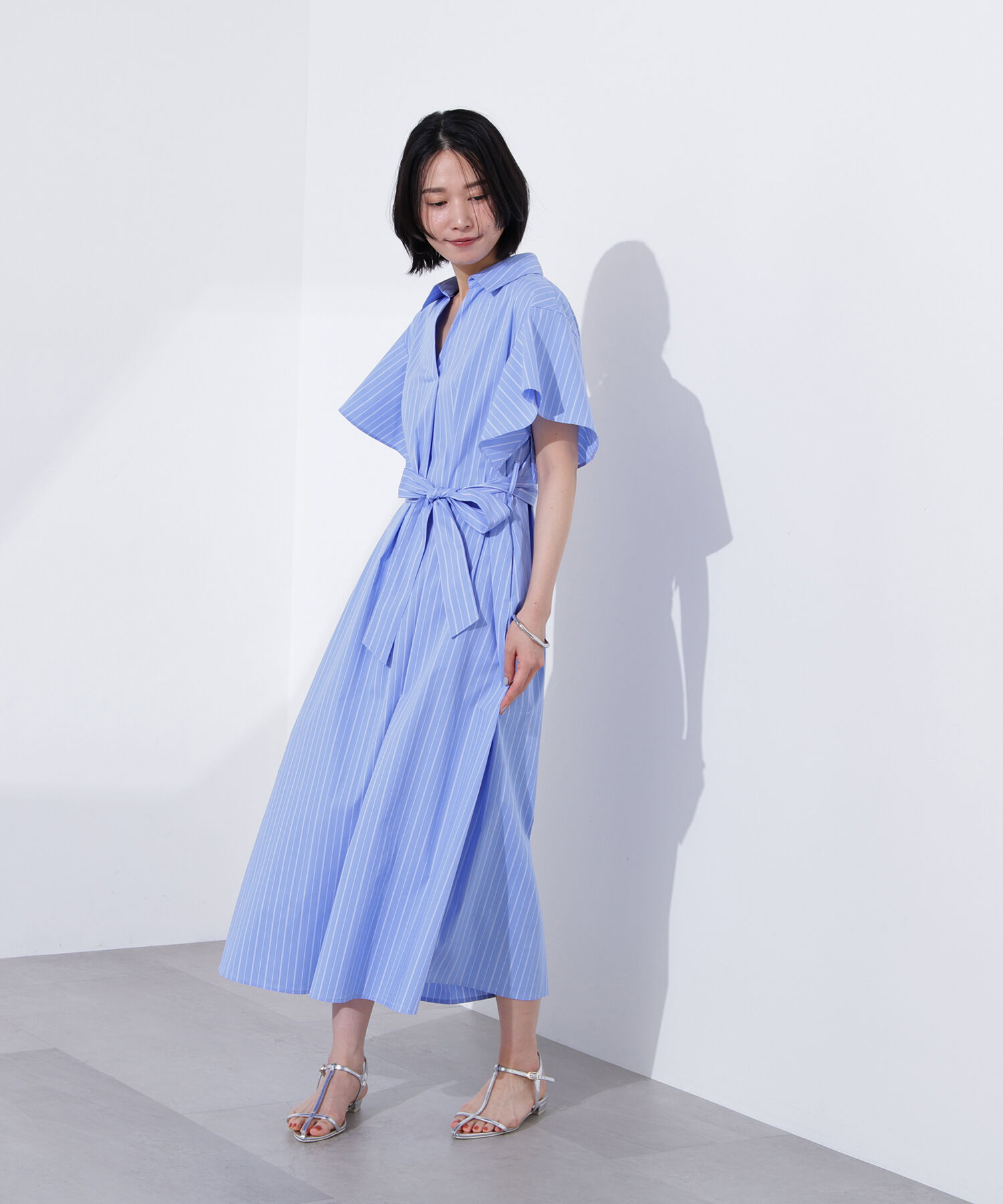  「スキッパーリボンベルトシャツワンピース」|ワンピース|