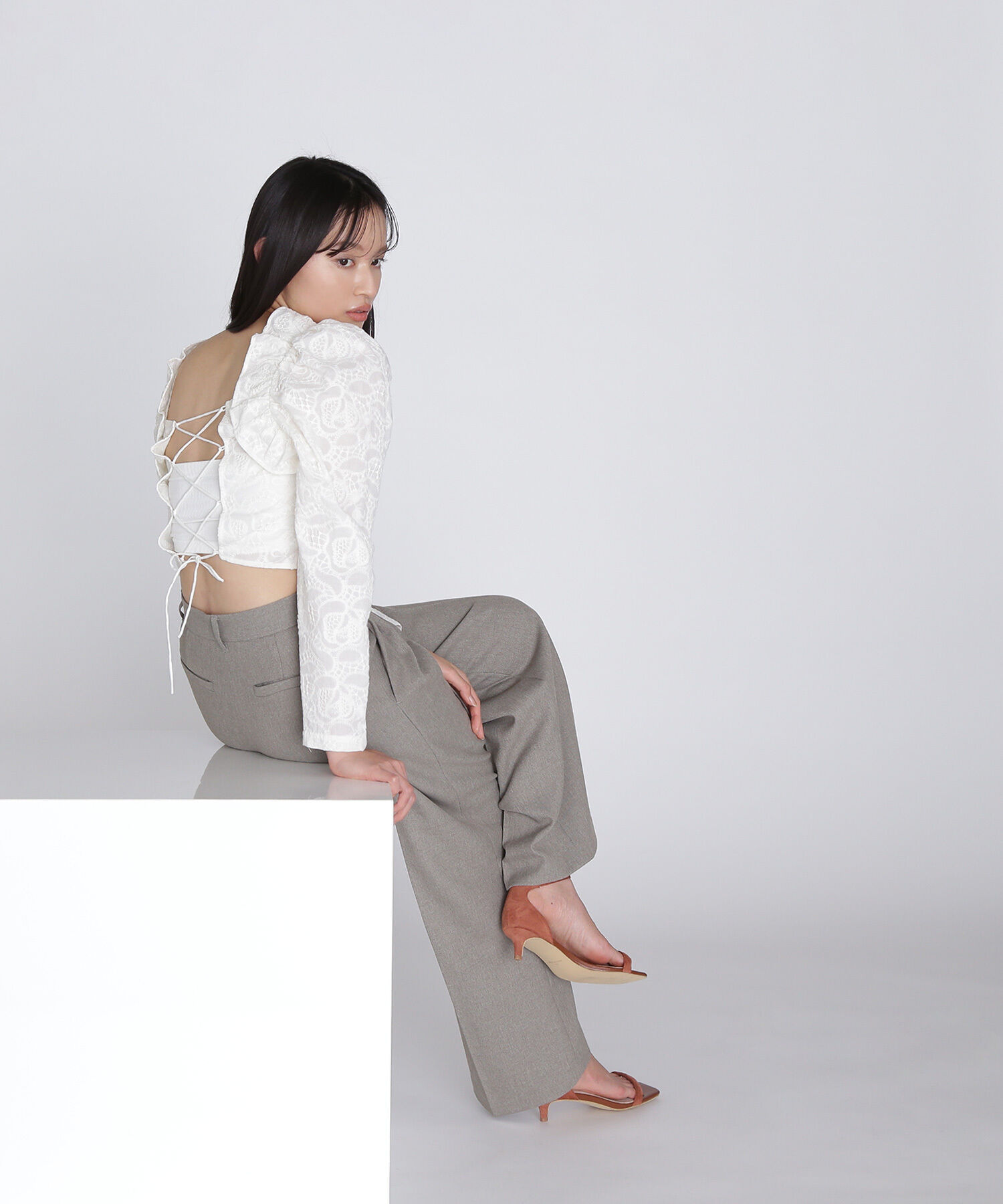  「バックシャンレースアップブラウス」|シャツ・ブラウス|