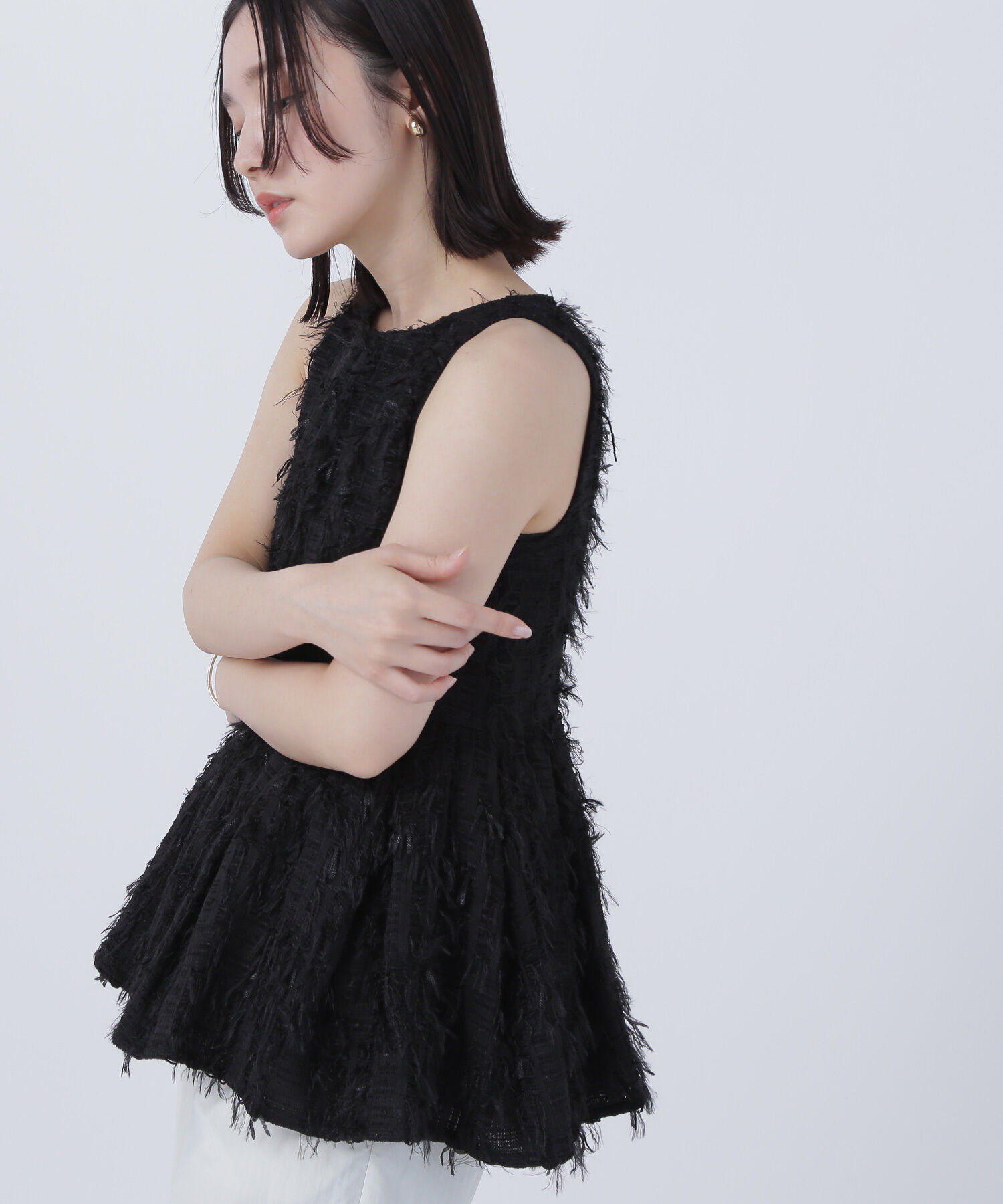  「ツイードアメスリペプラムトップス」|シャツ・ブラウス|クロ