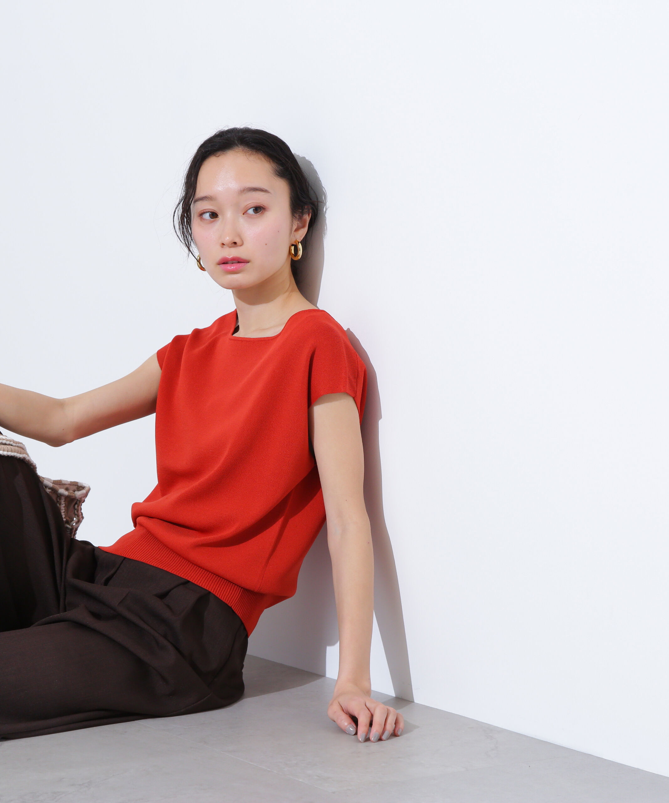  「総針ベーシックシリーズ ボートネックニット」|ニット・セーター|オレンジ