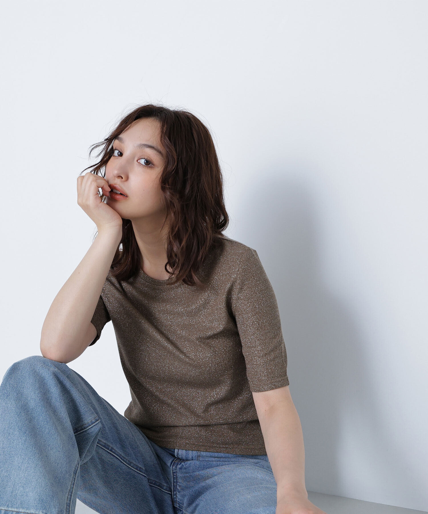  「ラメリブカットソー」|Tシャツ・カットソー|モカ