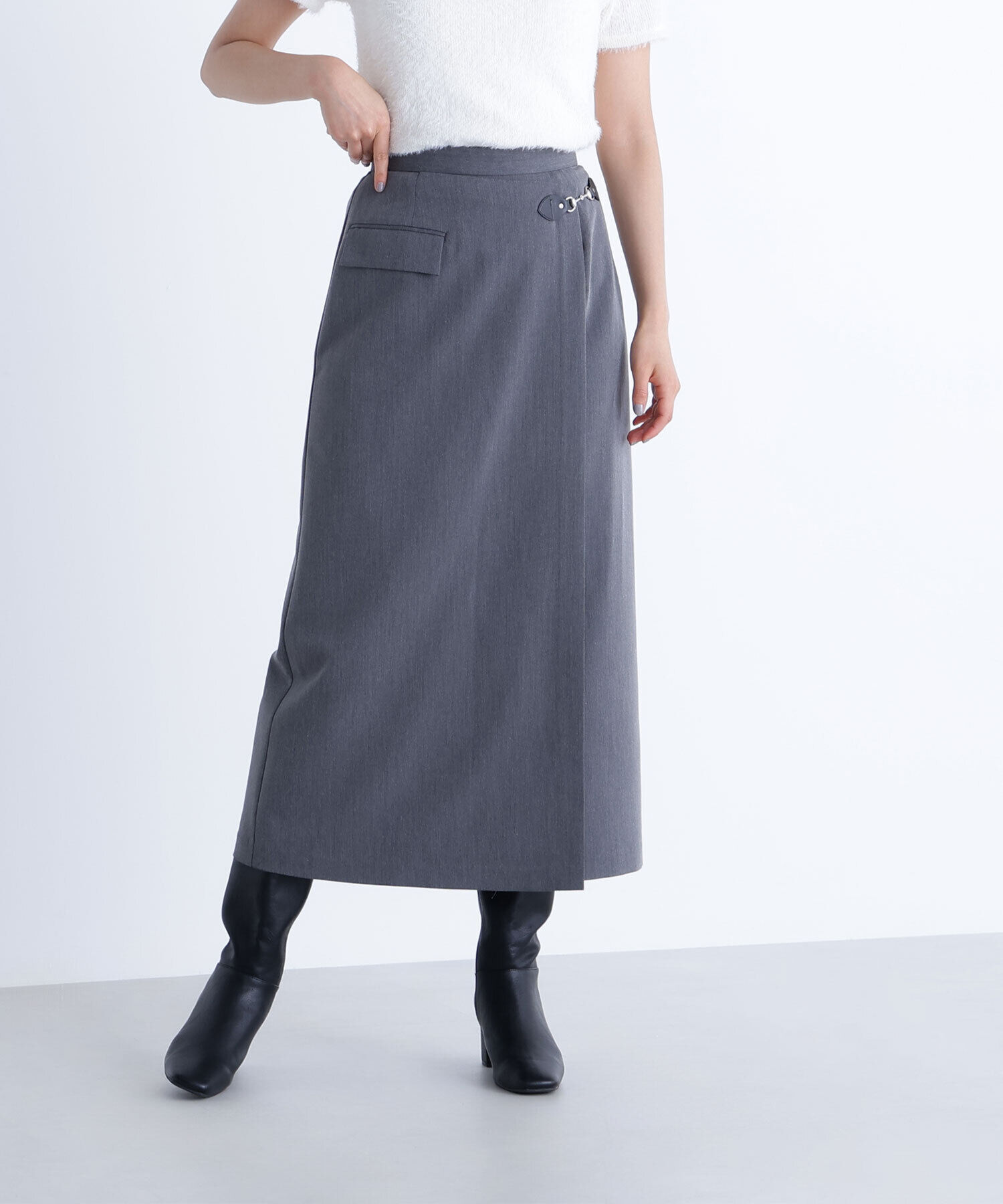  「ビットディテールナロースカート」|スカート|チャコール1