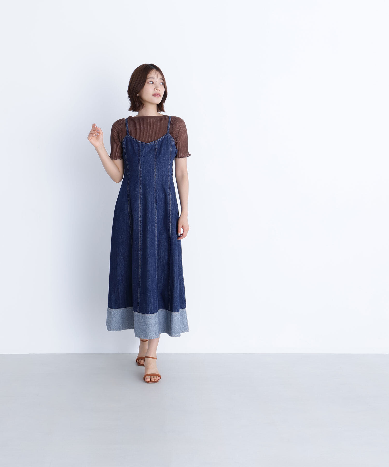  「デニムフレアキャミワンピース」|ワンピース|