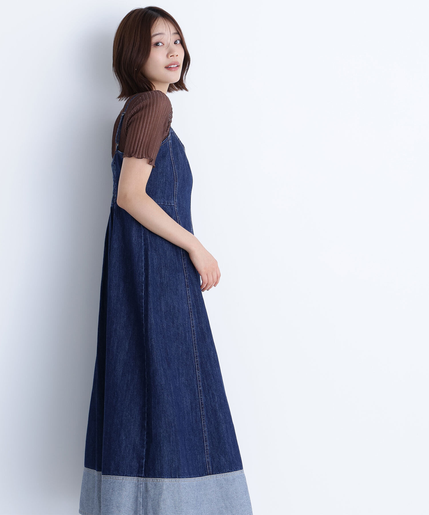  「デニムフレアキャミワンピース」|ワンピース|