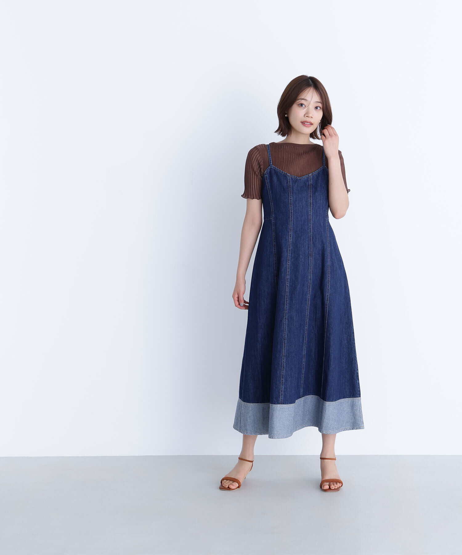 「デニムフレアキャミワンピース」|ワンピース|