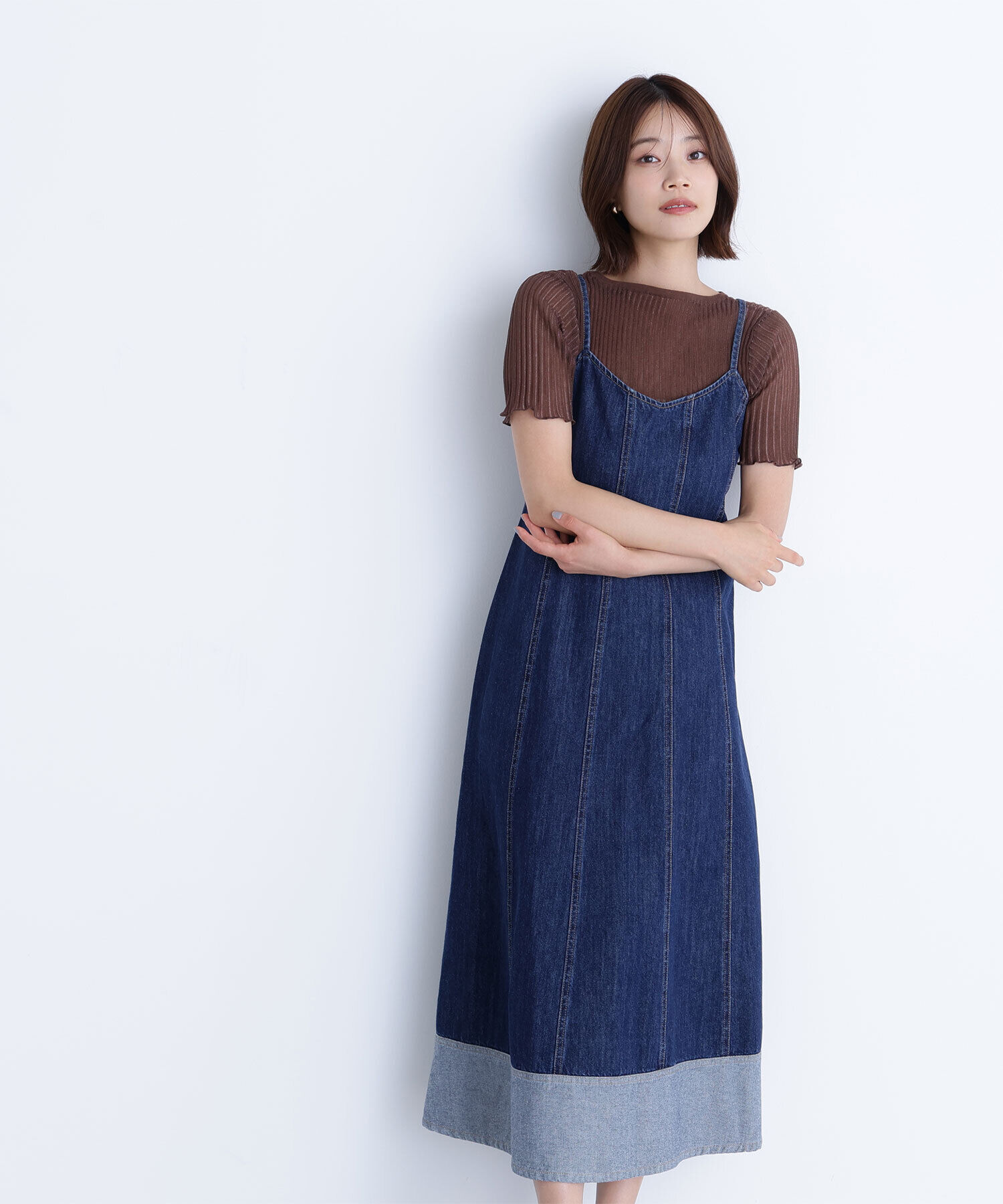  「デニムフレアキャミワンピース」|ワンピース|