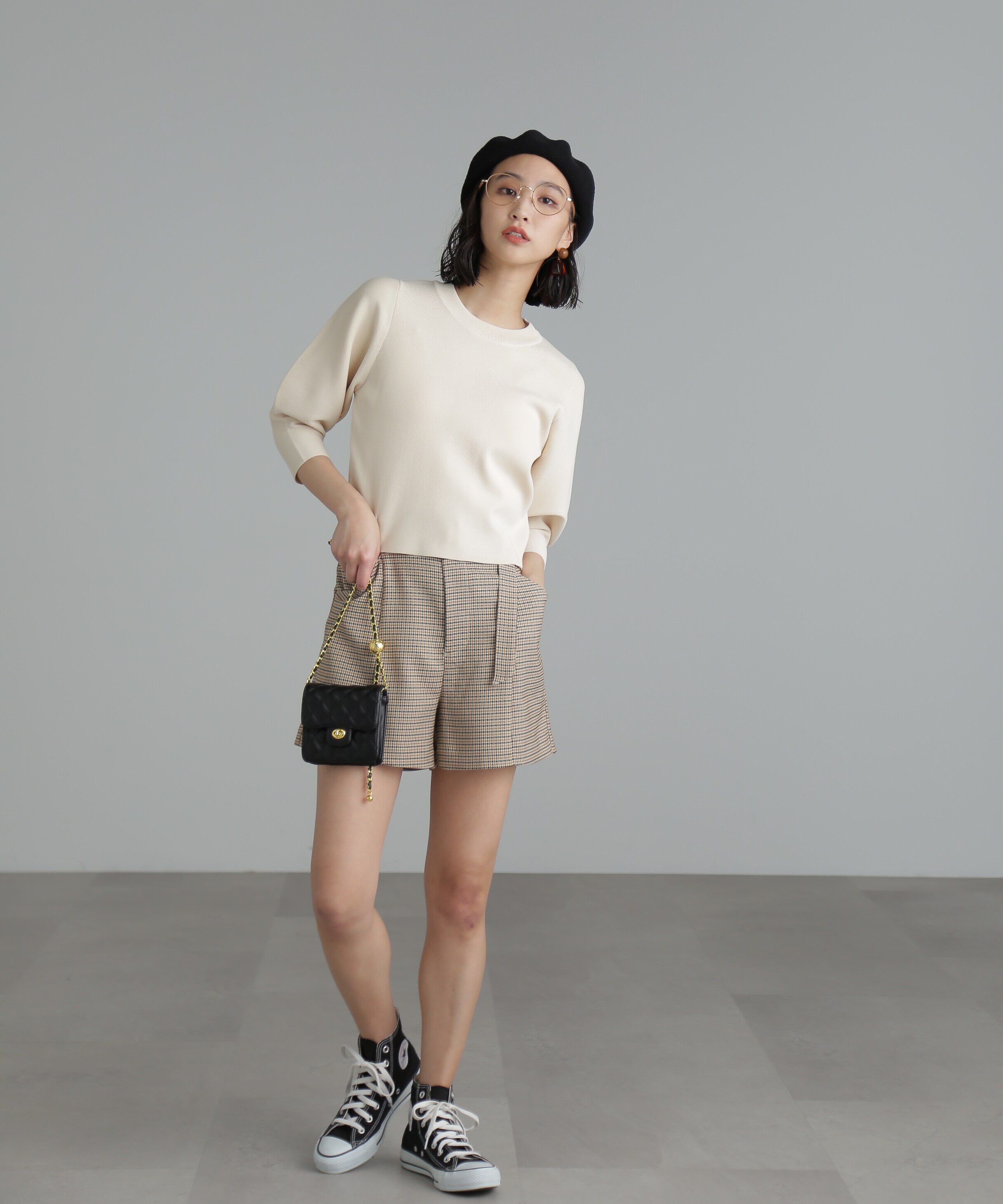  「[低身長サイズ/Sシリーズ]先染めチェックベルト付きショートパンツ」|その他|