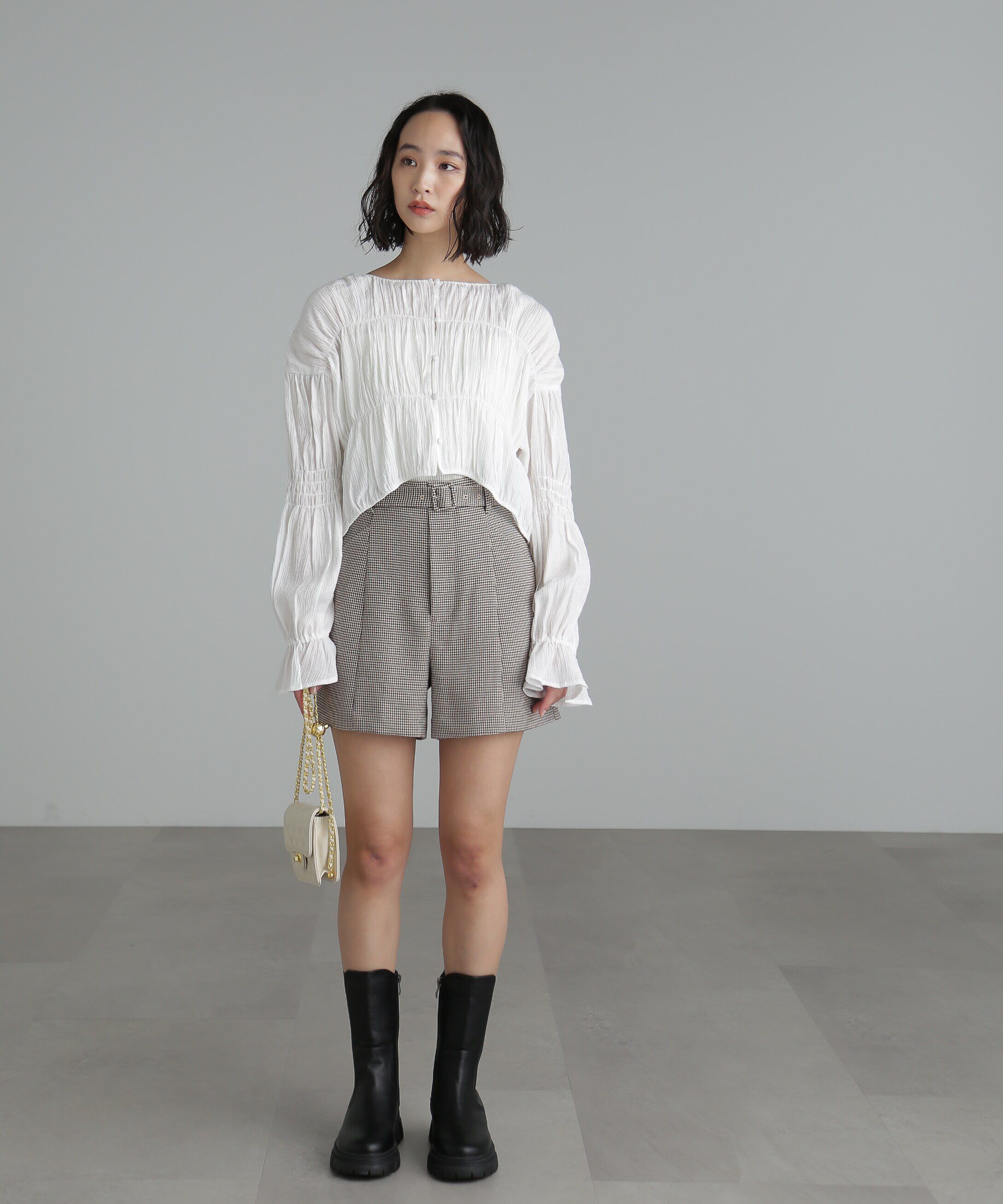  「[低身長サイズ/Sシリーズ]先染めチェックベルト付きショートパンツ」|その他|