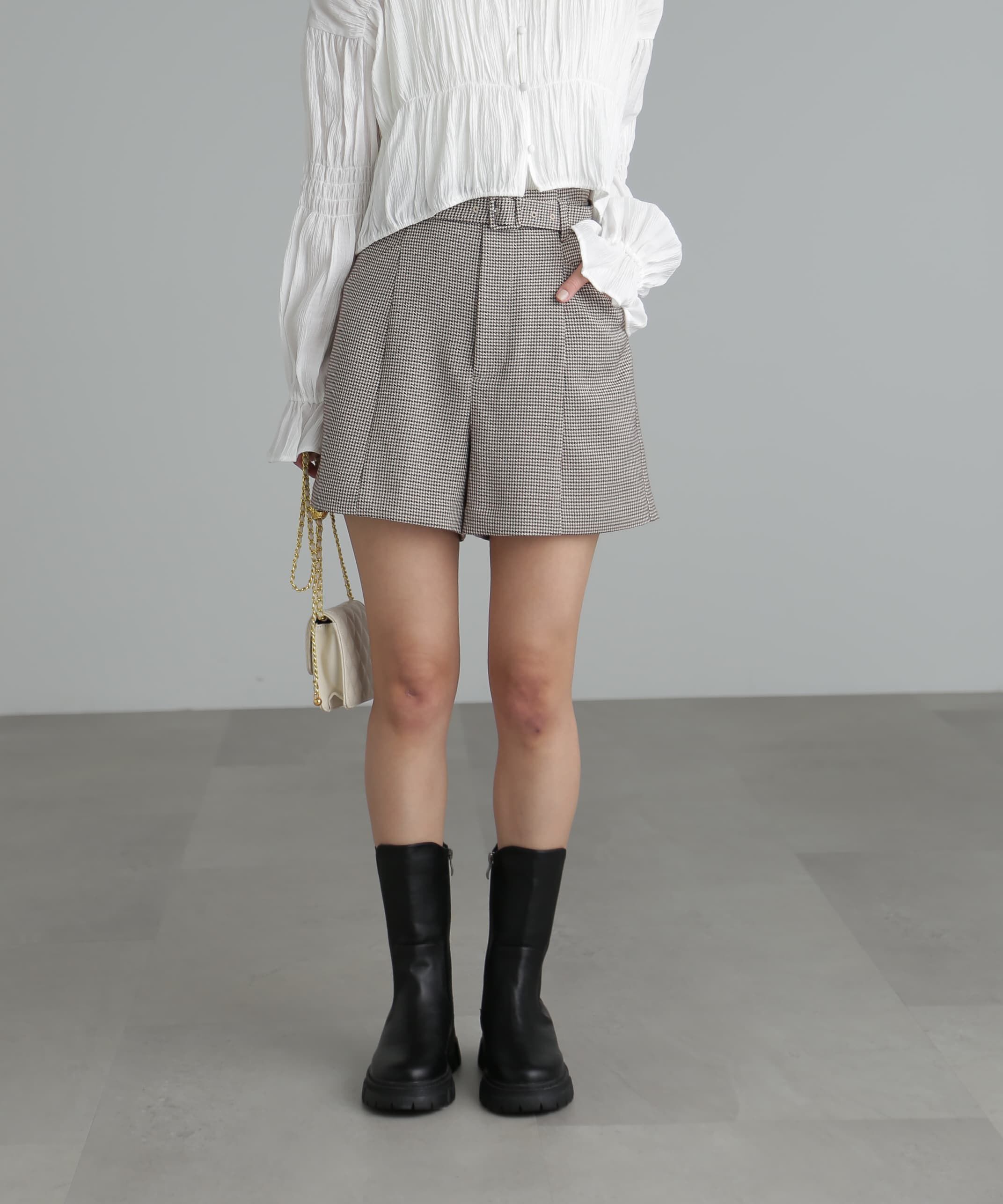  「[低身長サイズ/Sシリーズ]先染めチェックベルト付きショートパンツ」|その他|