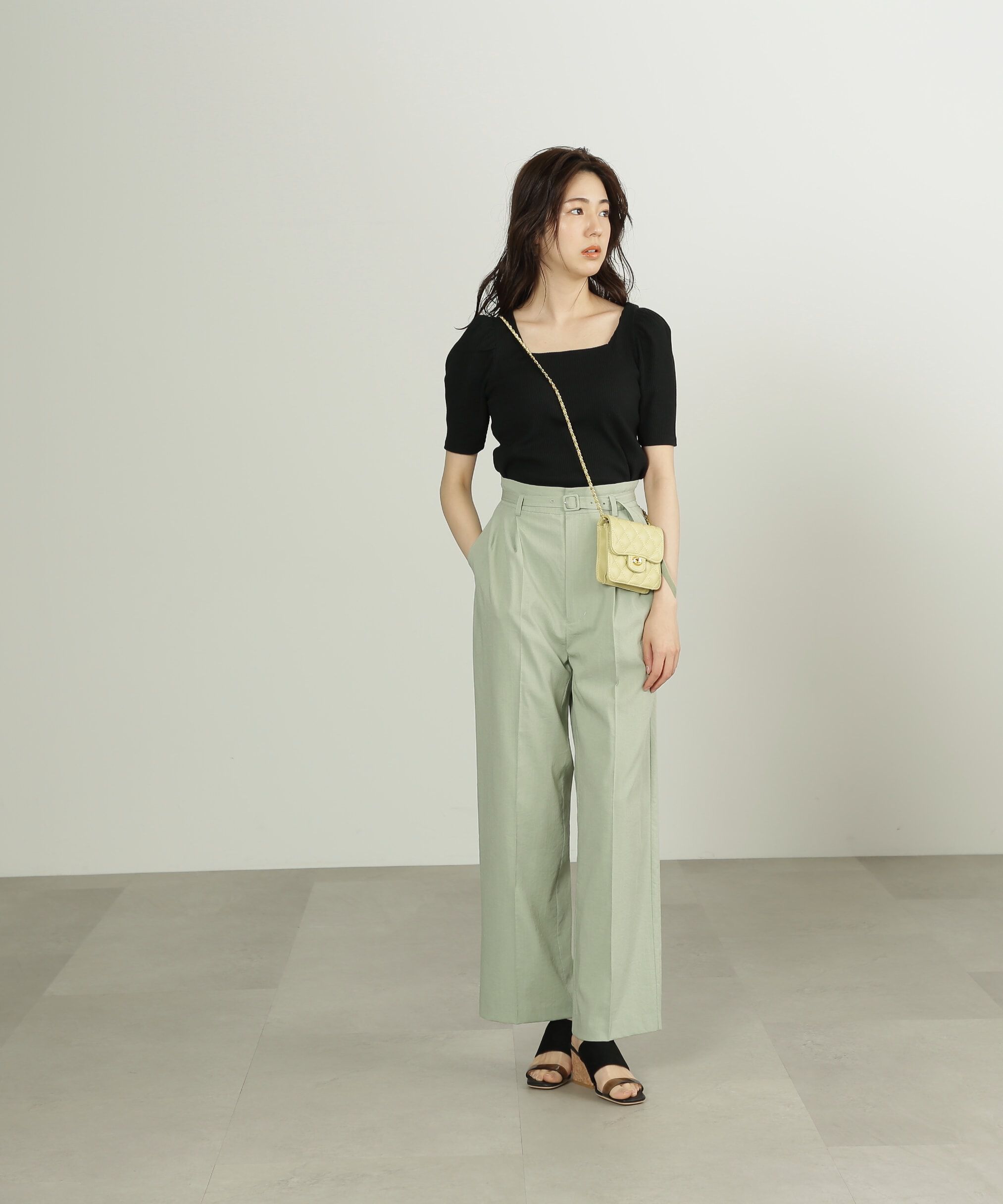  「三角テレコ前後2Wayパフスリーブカットソー」|Tシャツ・カットソー|