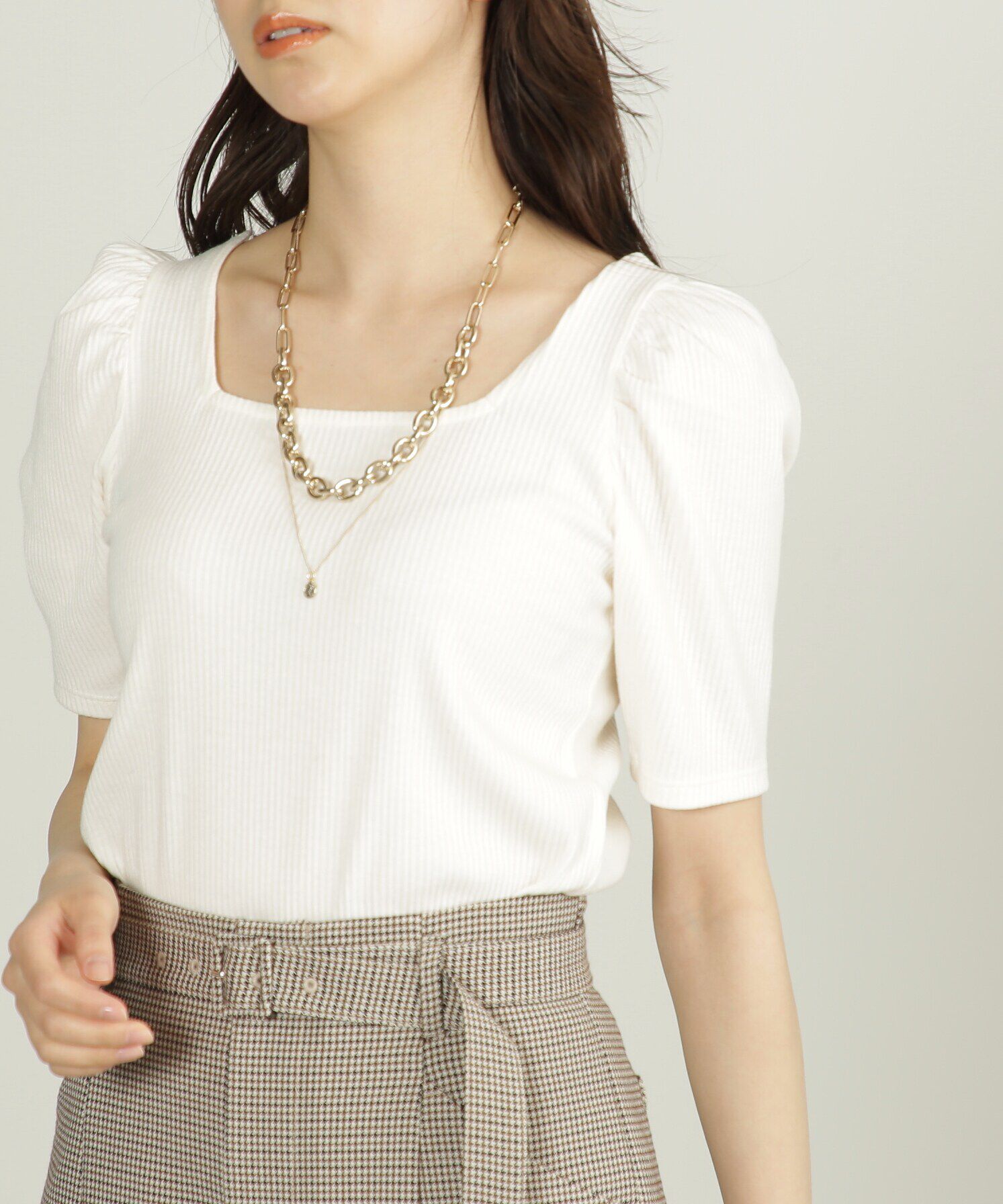  「三角テレコ前後2Wayパフスリーブカットソー」|Tシャツ・カットソー|