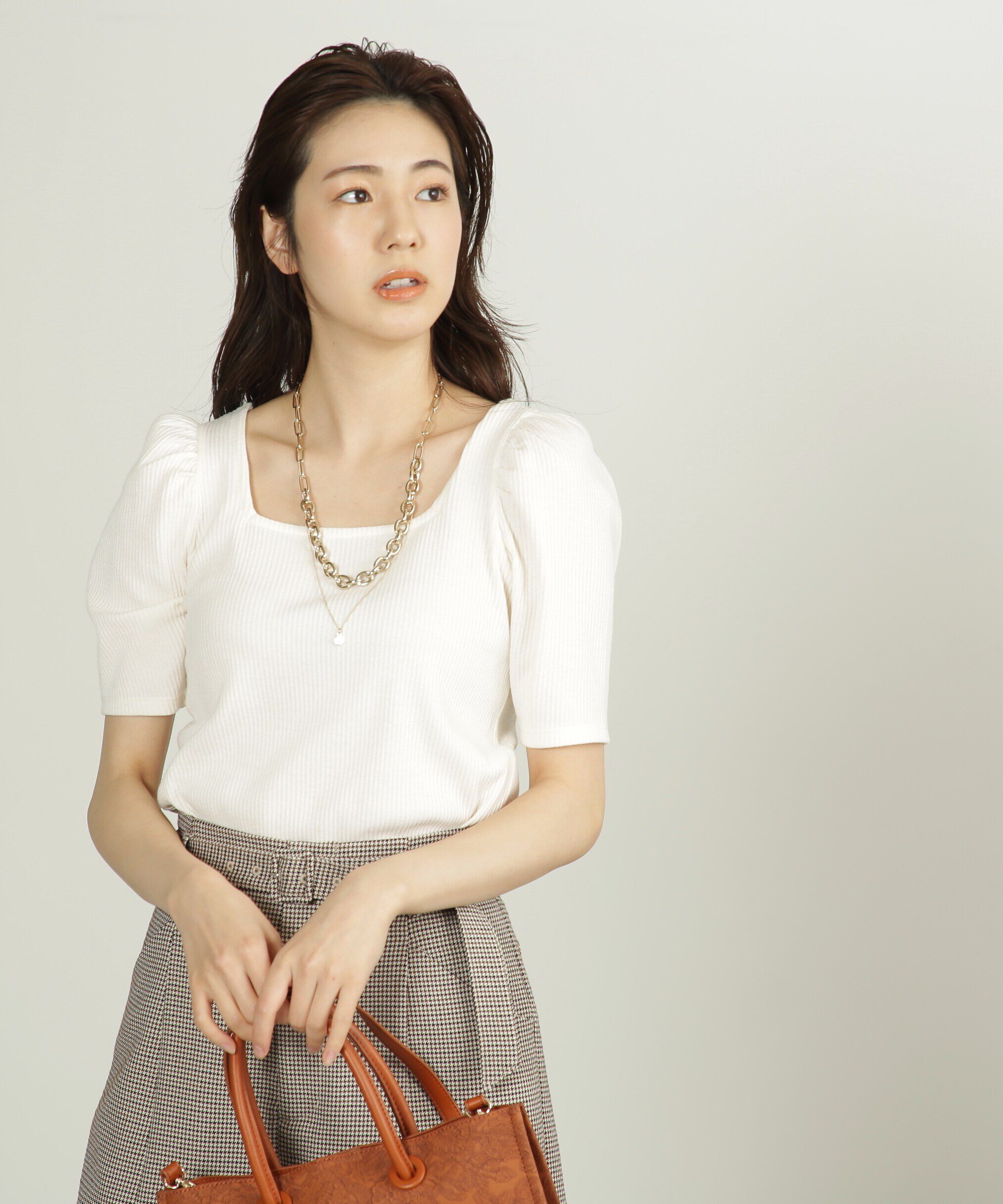  「三角テレコ前後2Wayパフスリーブカットソー」|Tシャツ・カットソー|