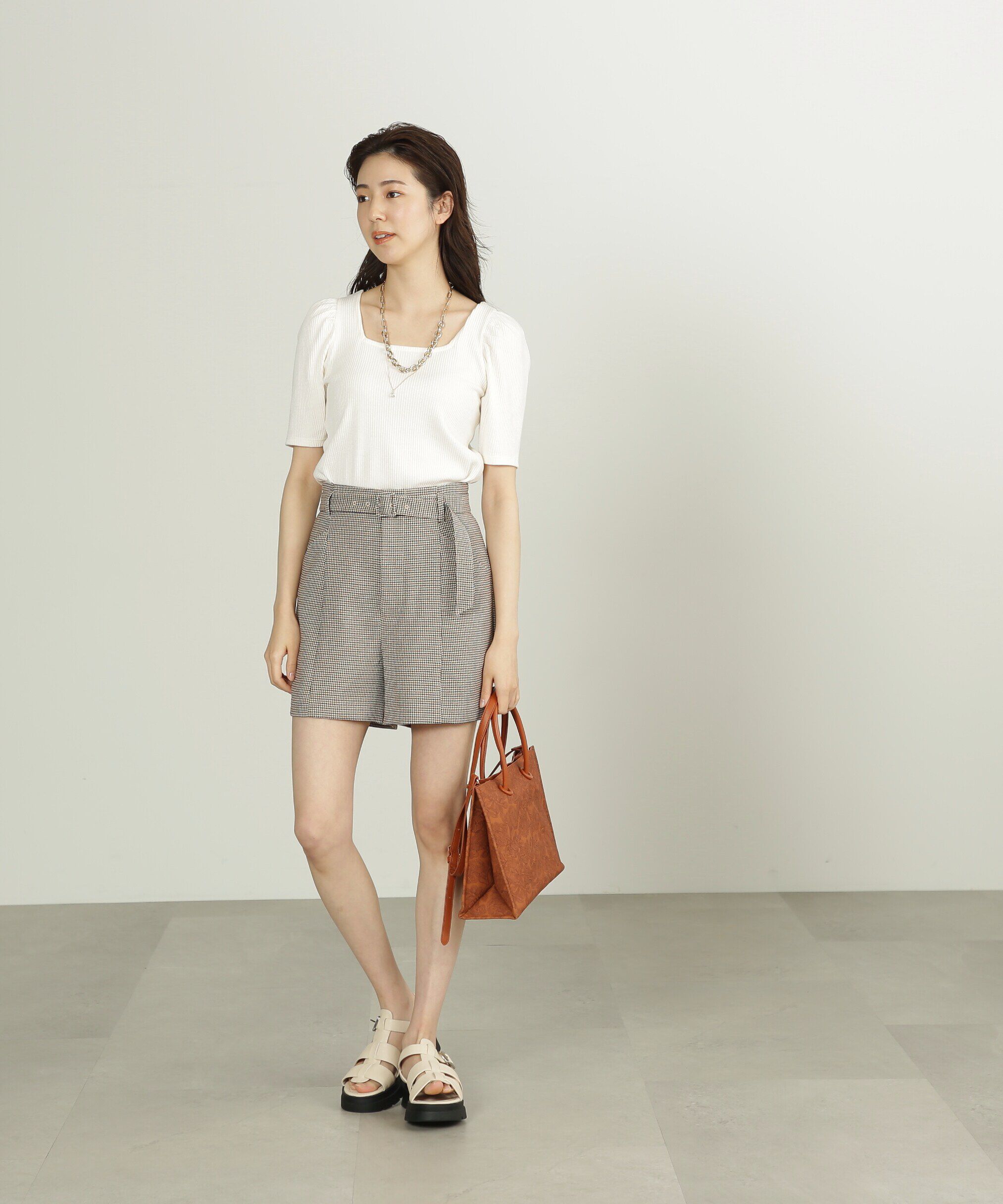  「三角テレコ前後2Wayパフスリーブカットソー」|Tシャツ・カットソー|