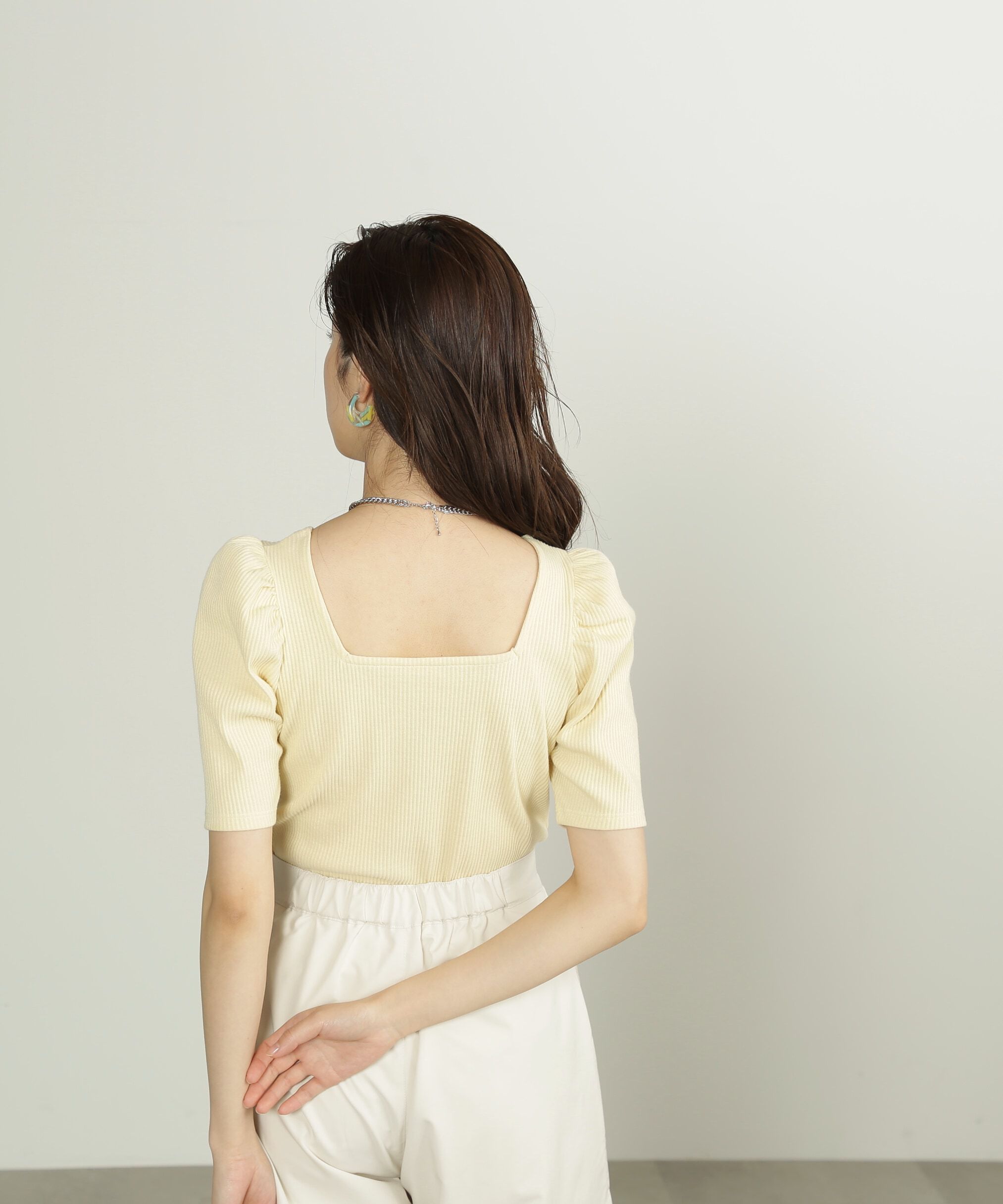  「三角テレコ前後2Wayパフスリーブカットソー」|Tシャツ・カットソー|