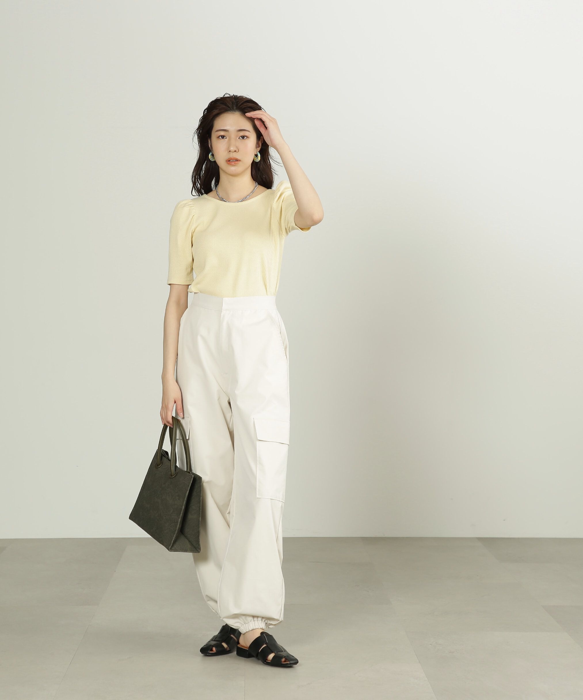  「三角テレコ前後2Wayパフスリーブカットソー」|Tシャツ・カットソー|