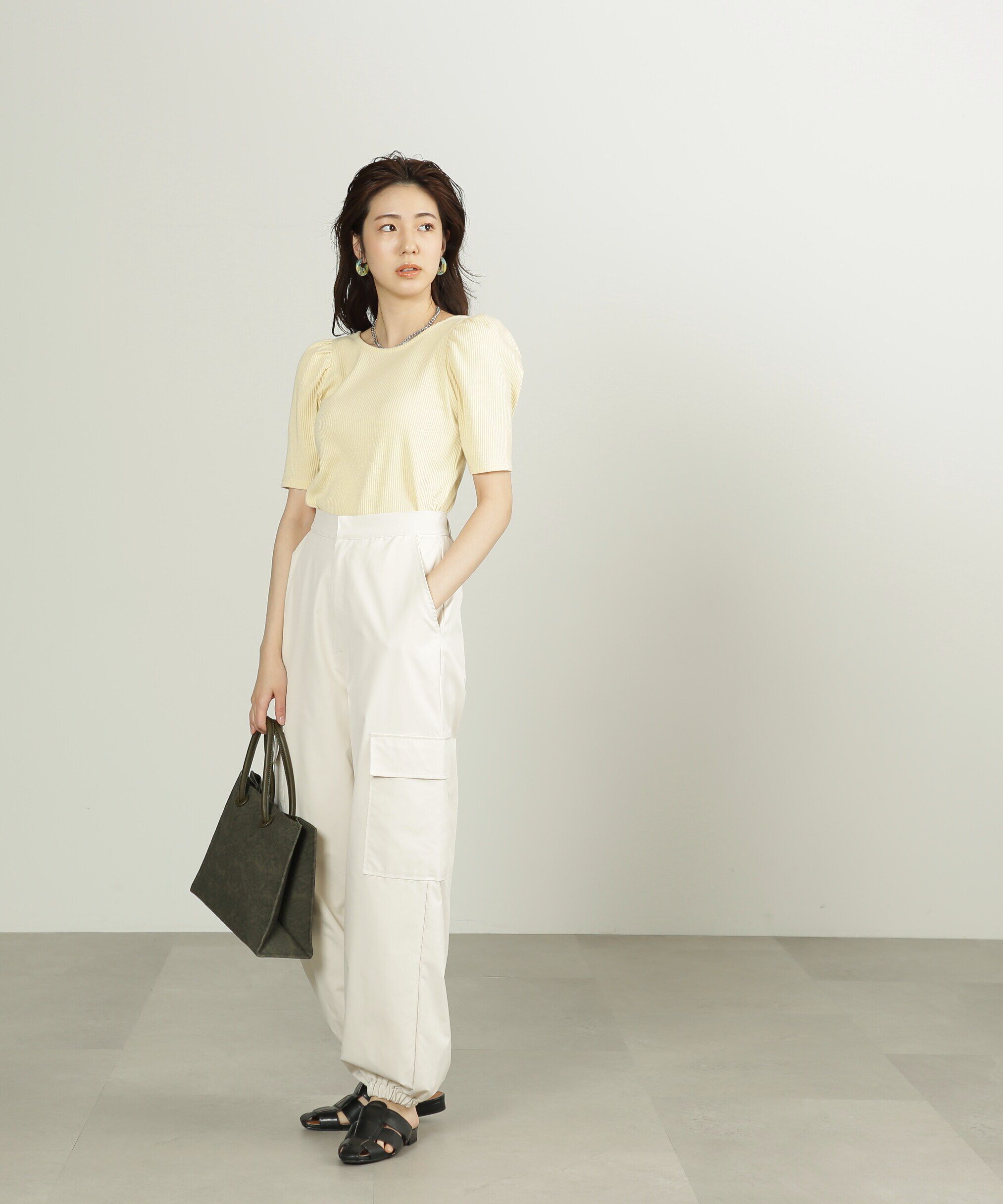  「三角テレコ前後2Wayパフスリーブカットソー」|Tシャツ・カットソー|