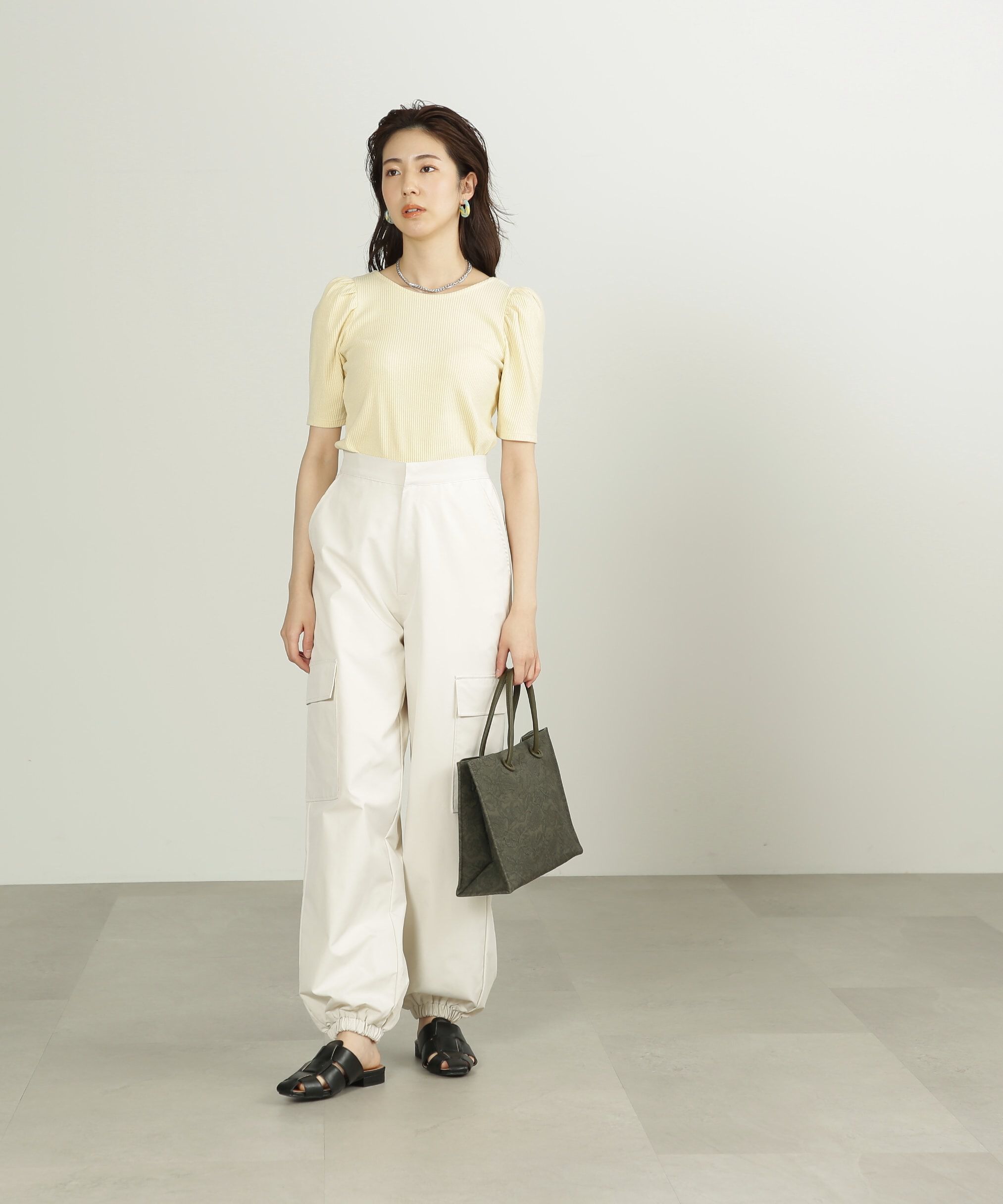  「三角テレコ前後2Wayパフスリーブカットソー」|Tシャツ・カットソー|