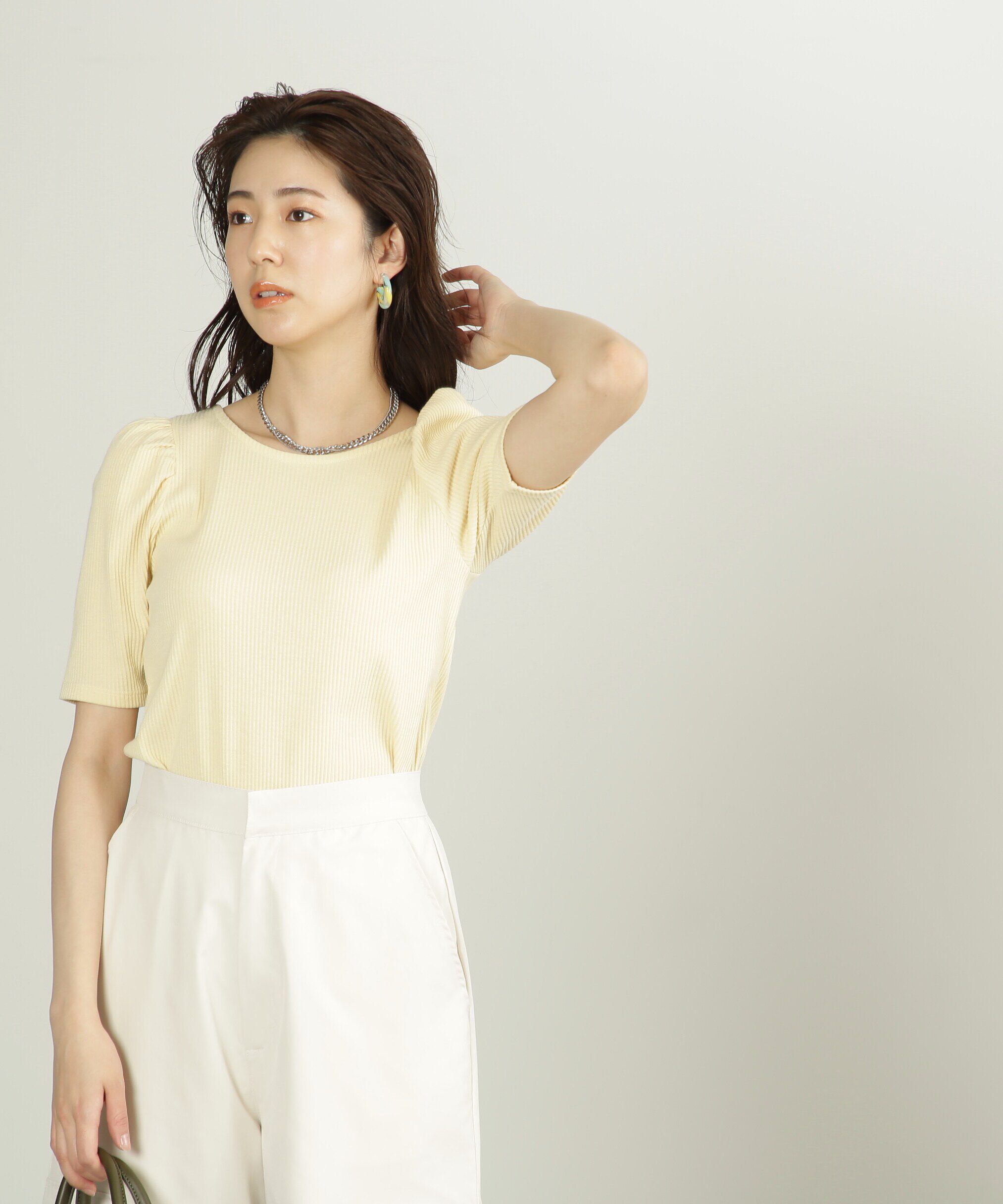  「三角テレコ前後2Wayパフスリーブカットソー」|Tシャツ・カットソー|