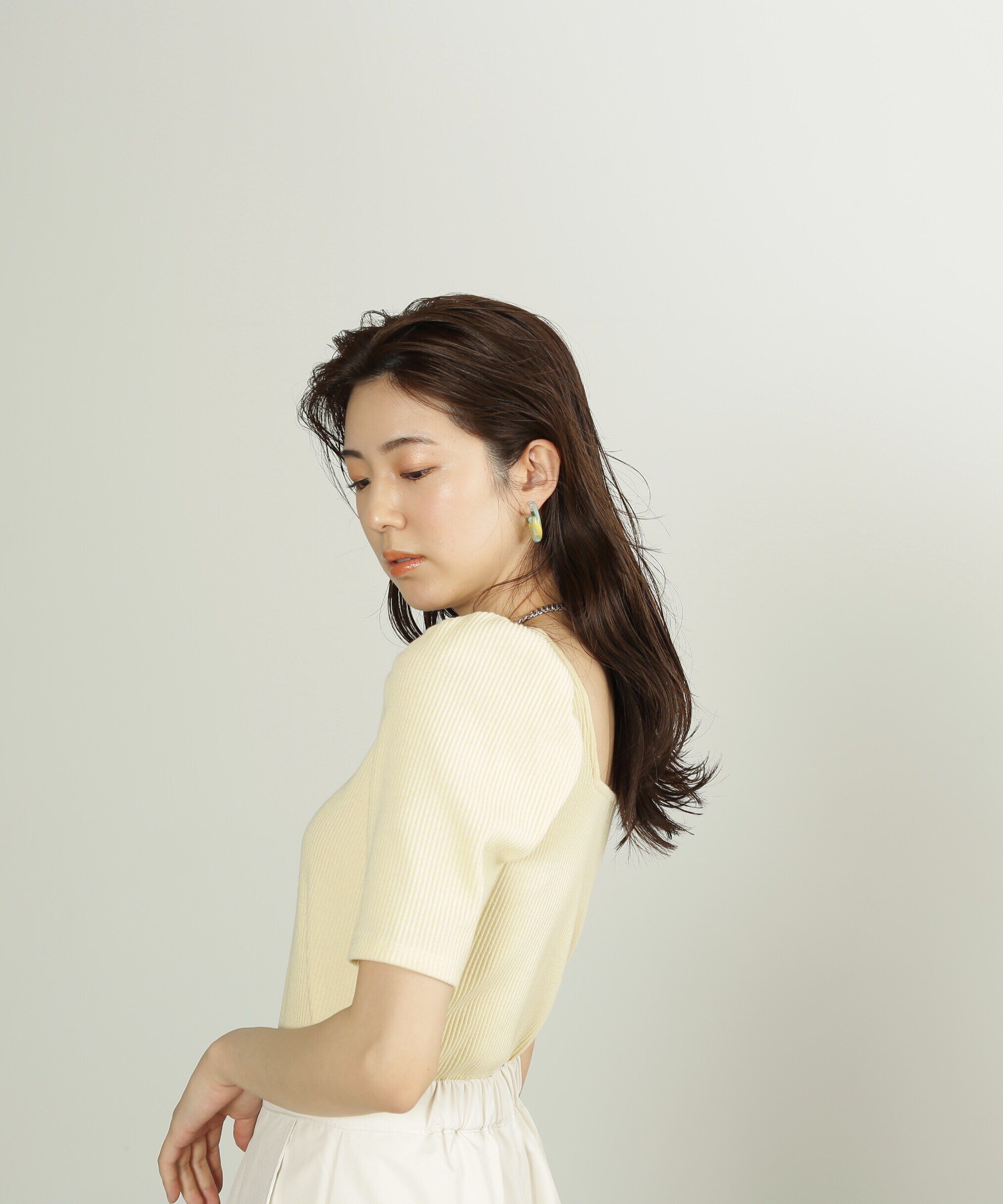  「三角テレコ前後2Wayパフスリーブカットソー」|Tシャツ・カットソー|