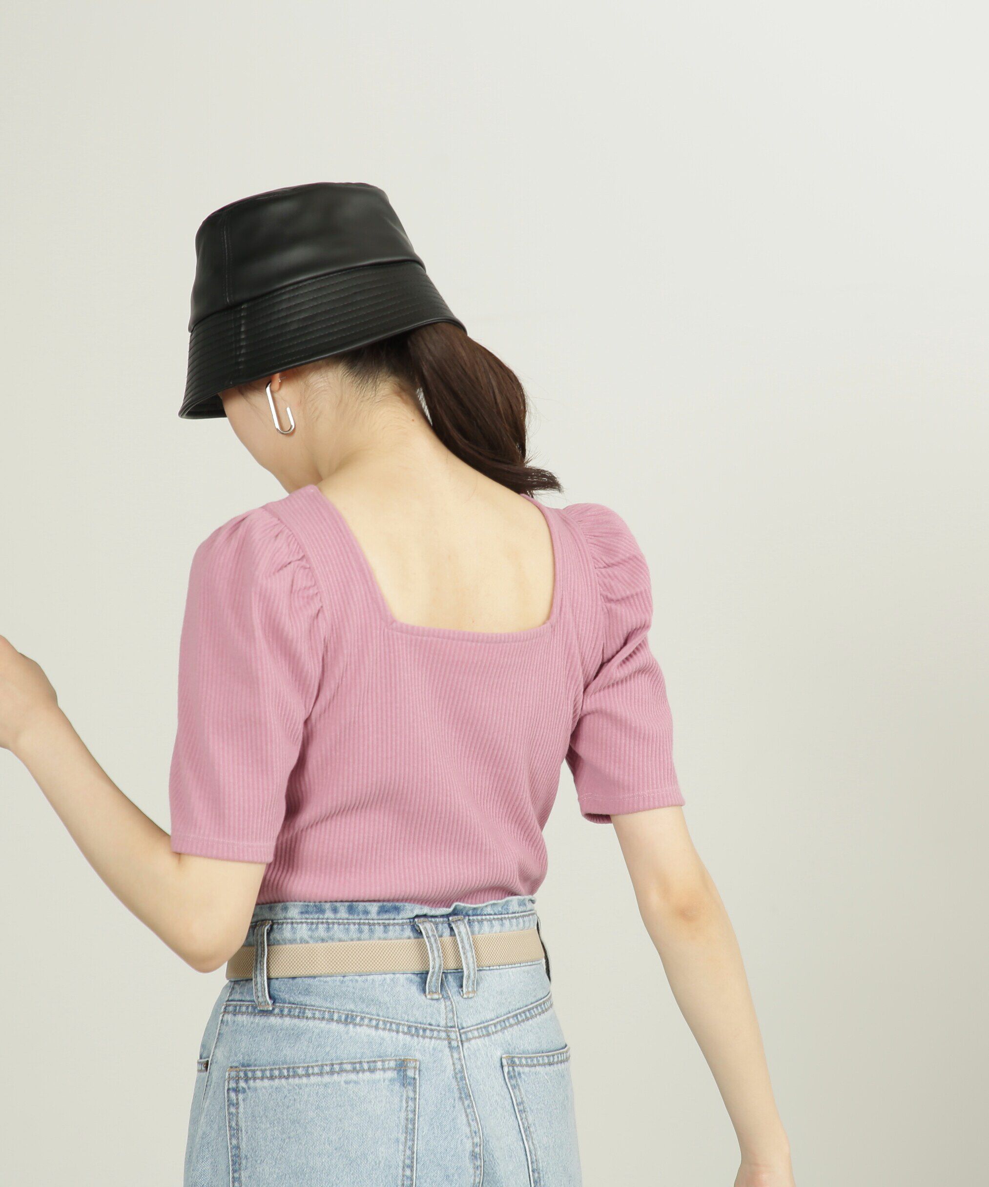  「三角テレコ前後2Wayパフスリーブカットソー」|Tシャツ・カットソー|