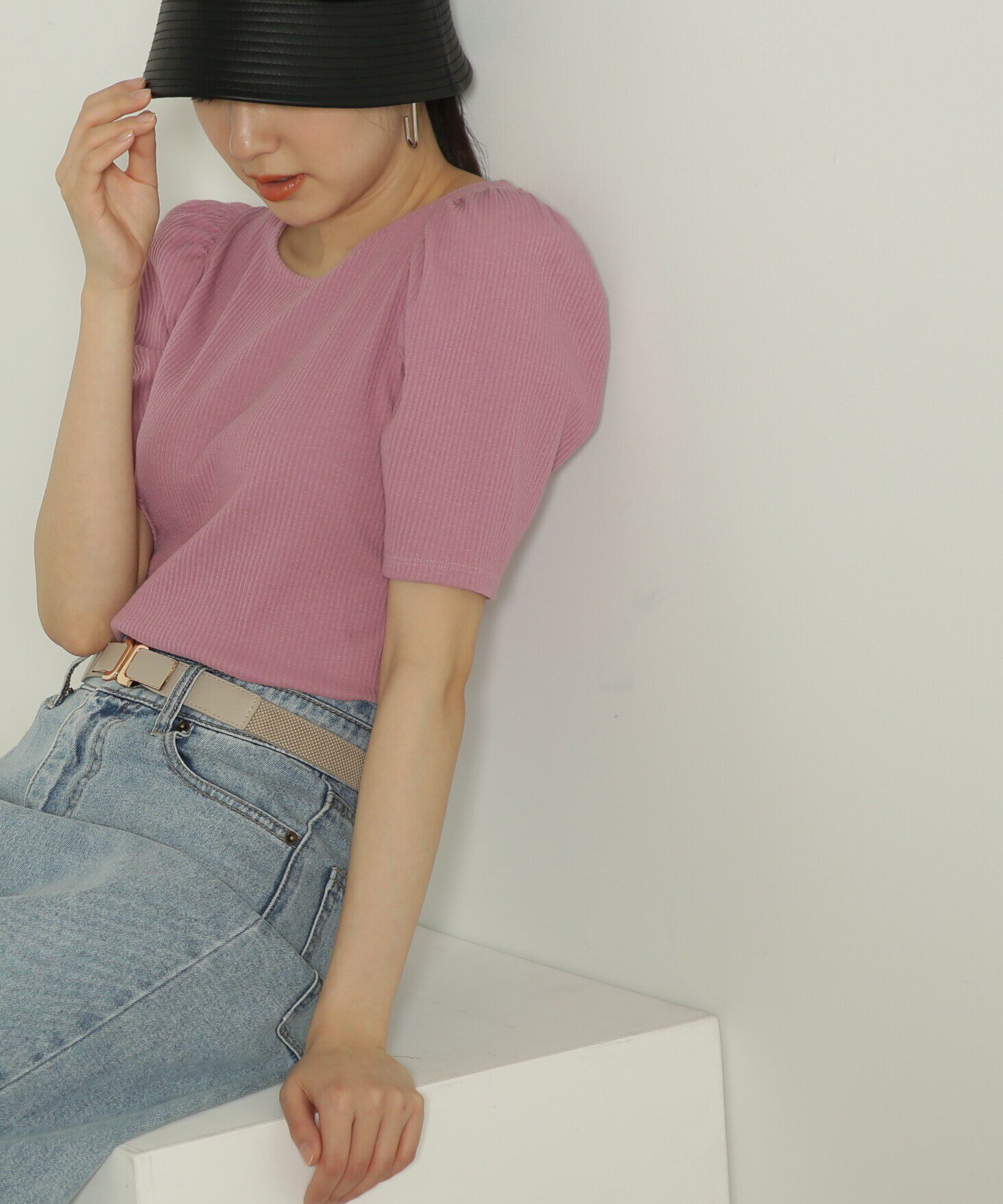  「三角テレコ前後2Wayパフスリーブカットソー」|Tシャツ・カットソー|