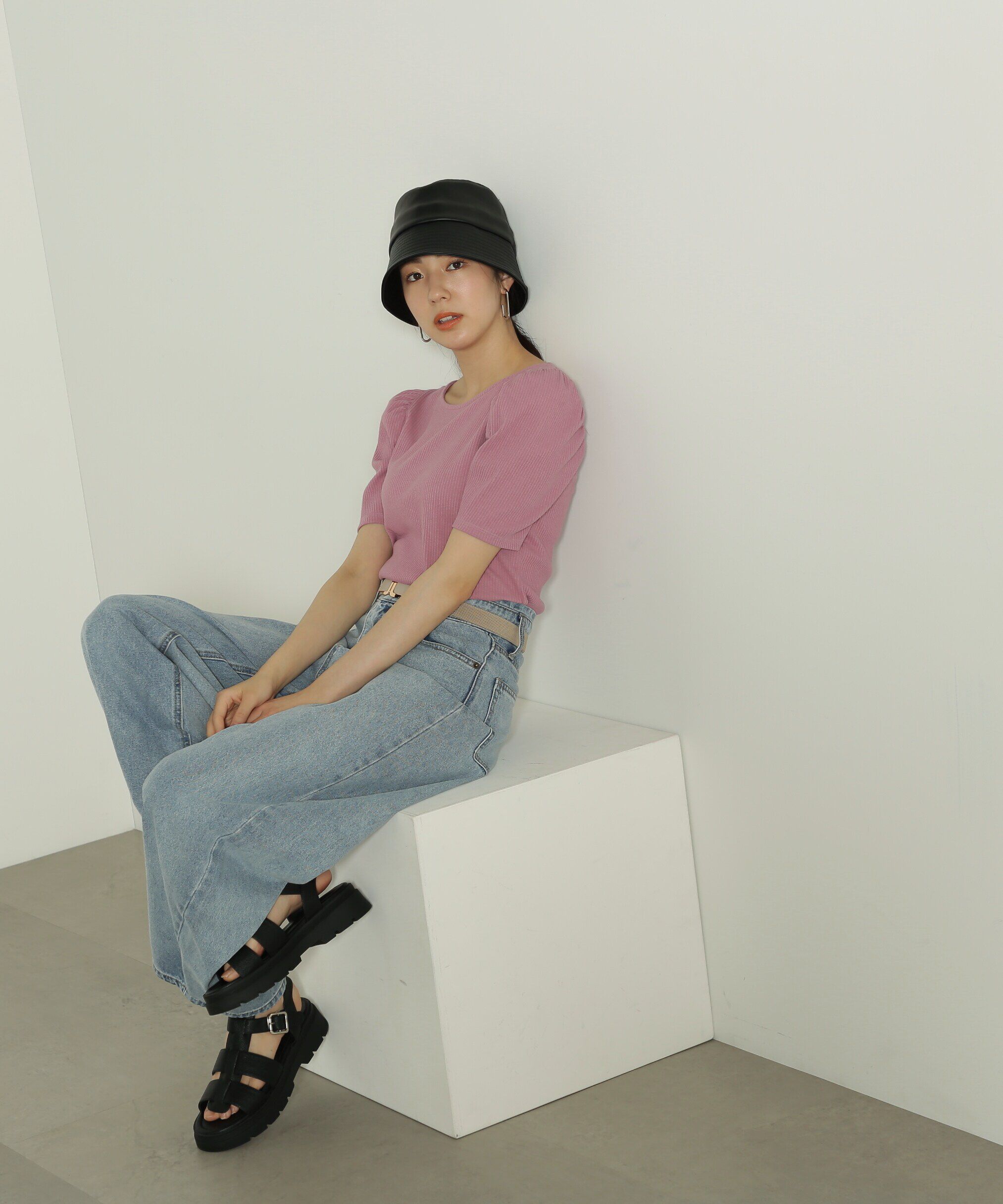  「三角テレコ前後2Wayパフスリーブカットソー」|Tシャツ・カットソー|