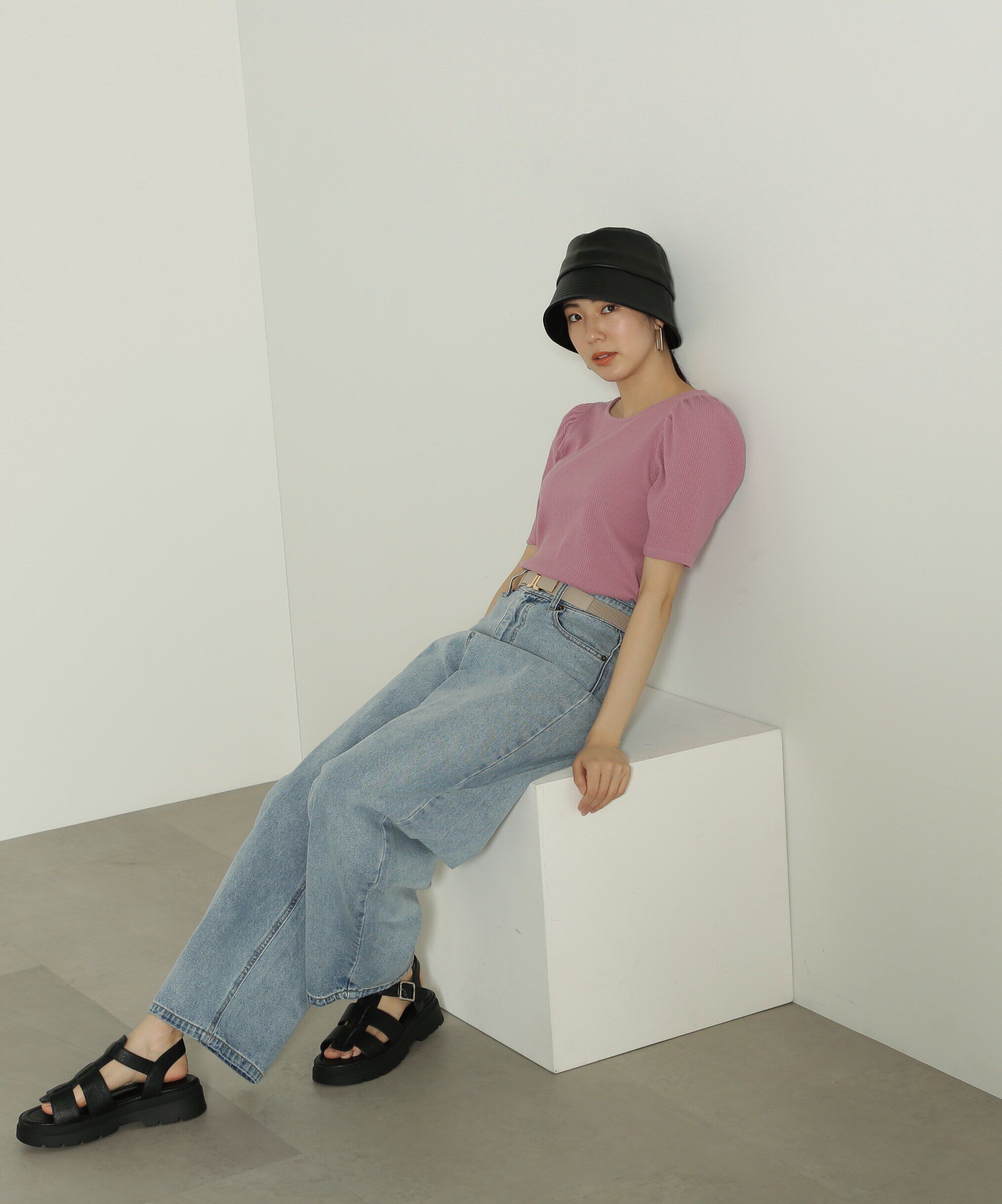  「三角テレコ前後2Wayパフスリーブカットソー」|Tシャツ・カットソー|