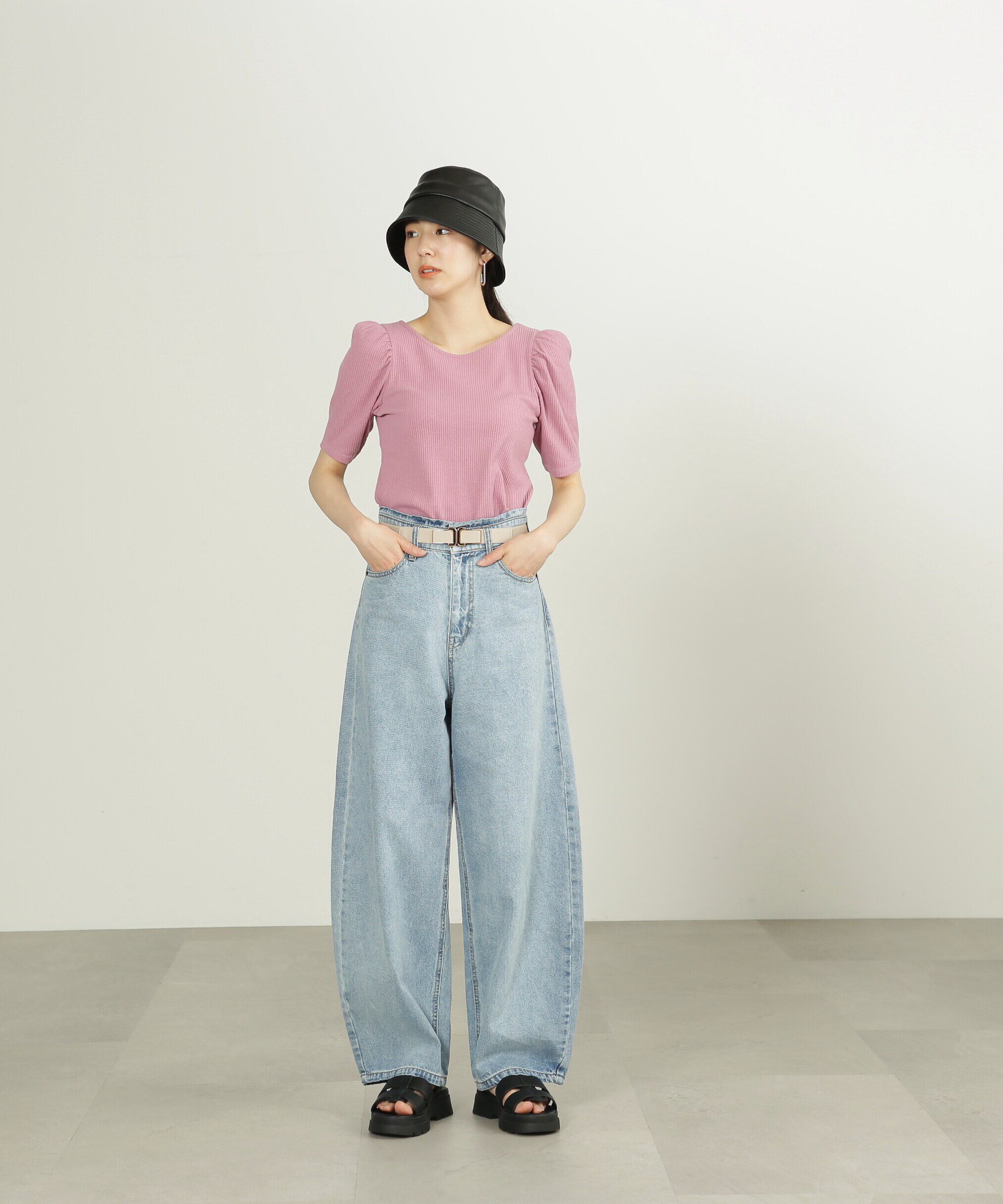  「三角テレコ前後2Wayパフスリーブカットソー」|Tシャツ・カットソー|