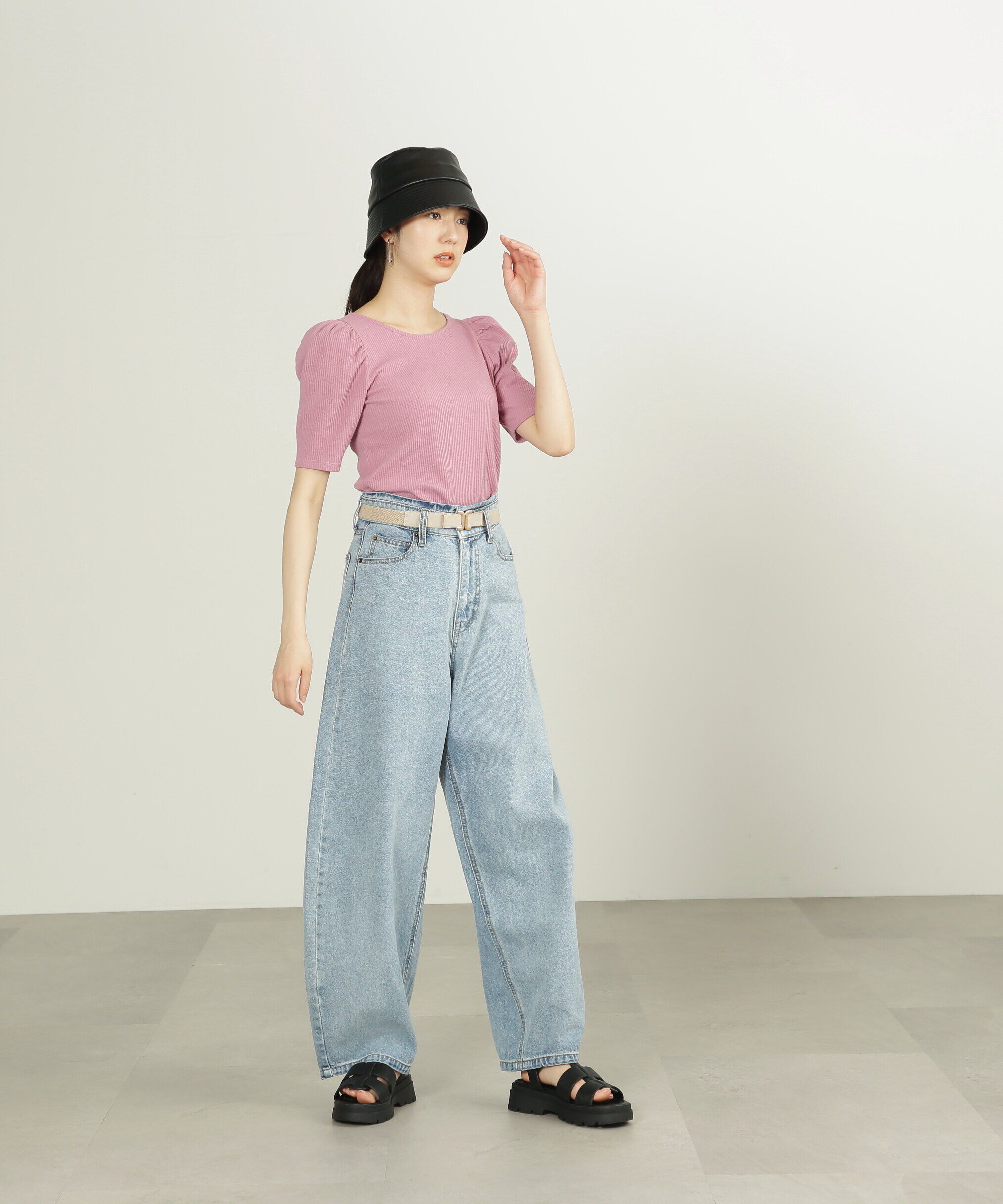  「三角テレコ前後2Wayパフスリーブカットソー」|Tシャツ・カットソー|