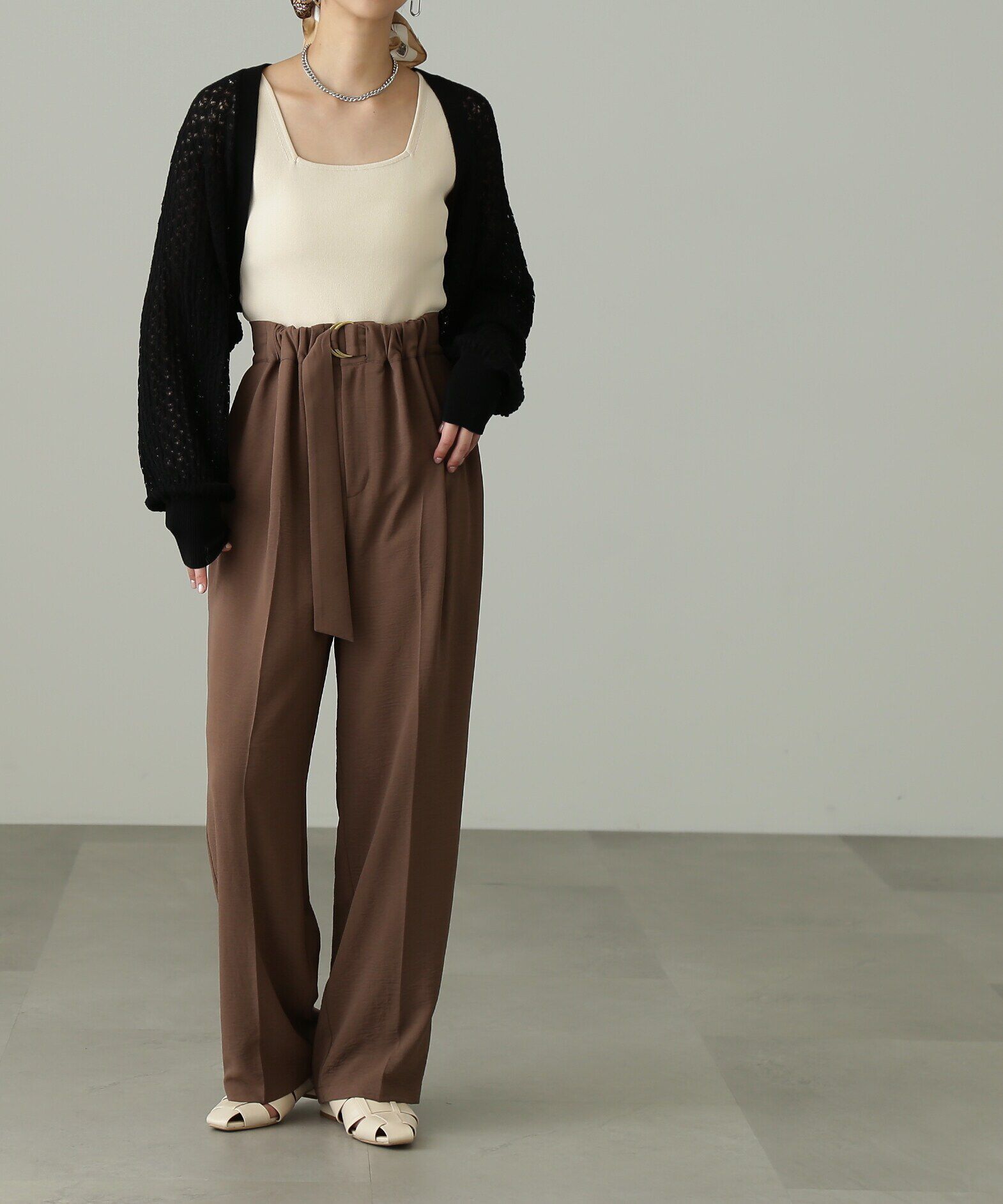  「[Sシリーズ対応商品]フロントベルトリラックスストレートパンツ」|その他|ブラウン