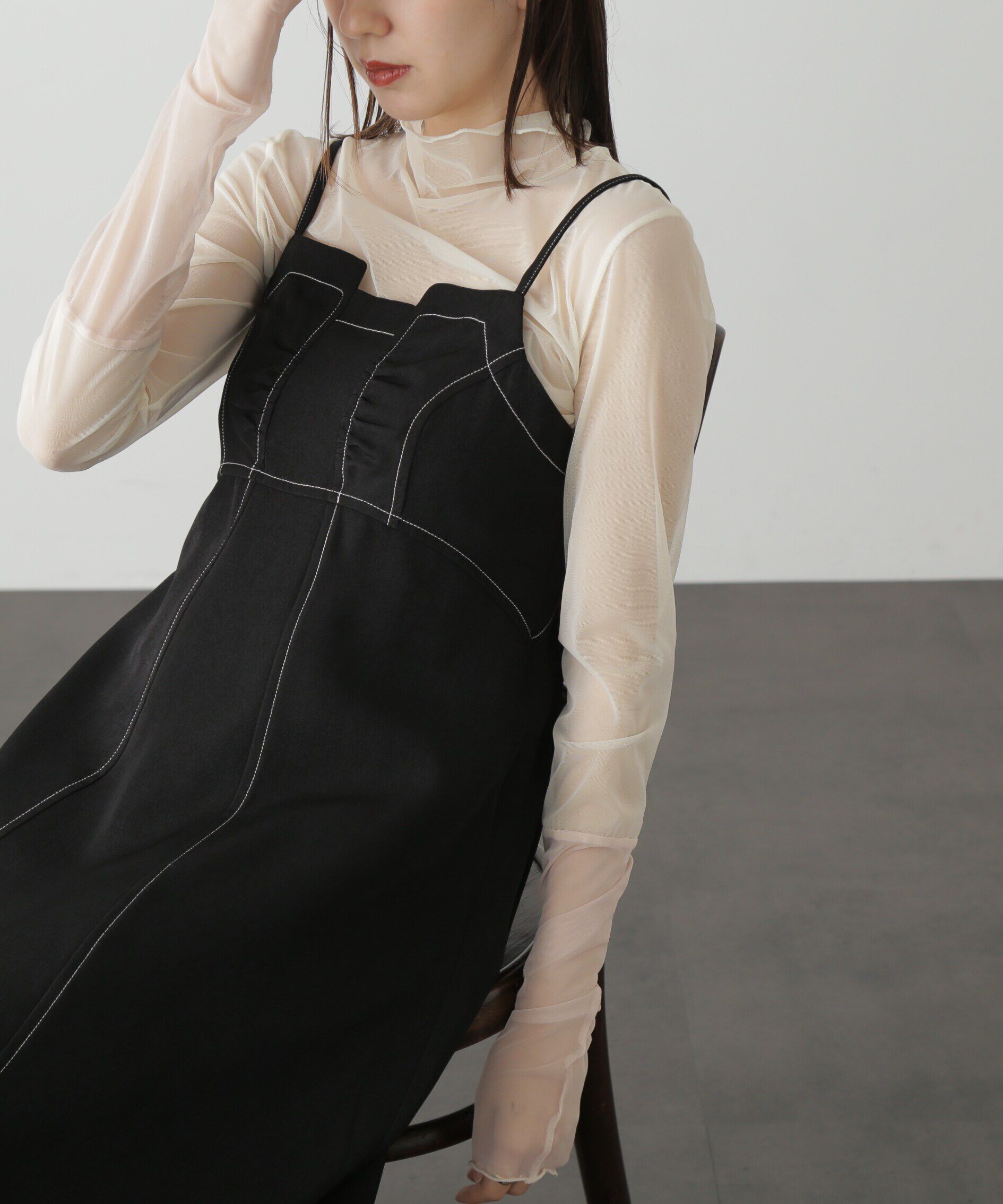  「[低身長サイズ/Sシリーズ]配色ステッチフレアキャミワンピース」|ワンピース|