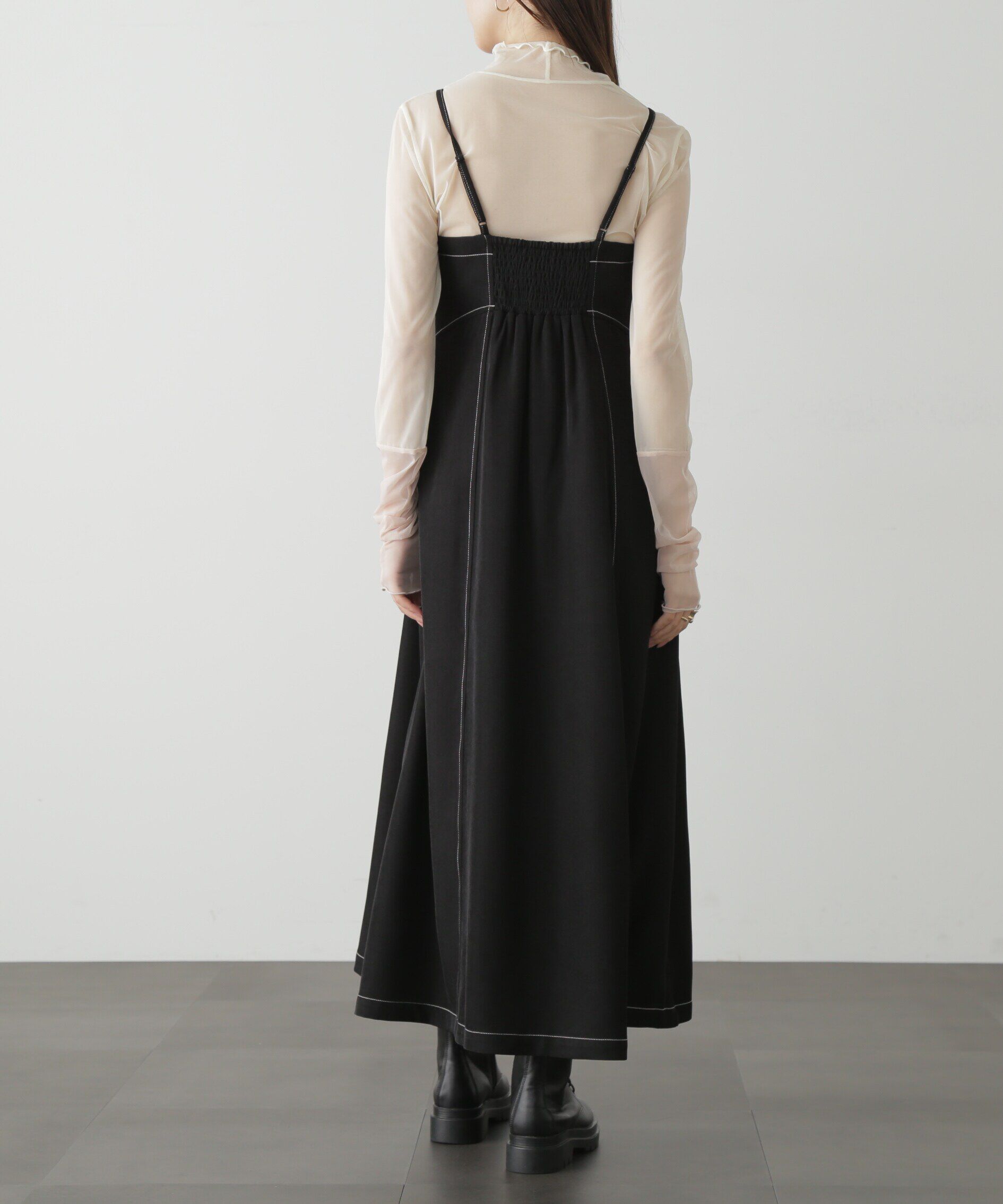  「[低身長サイズ/Sシリーズ]配色ステッチフレアキャミワンピース」|ワンピース|