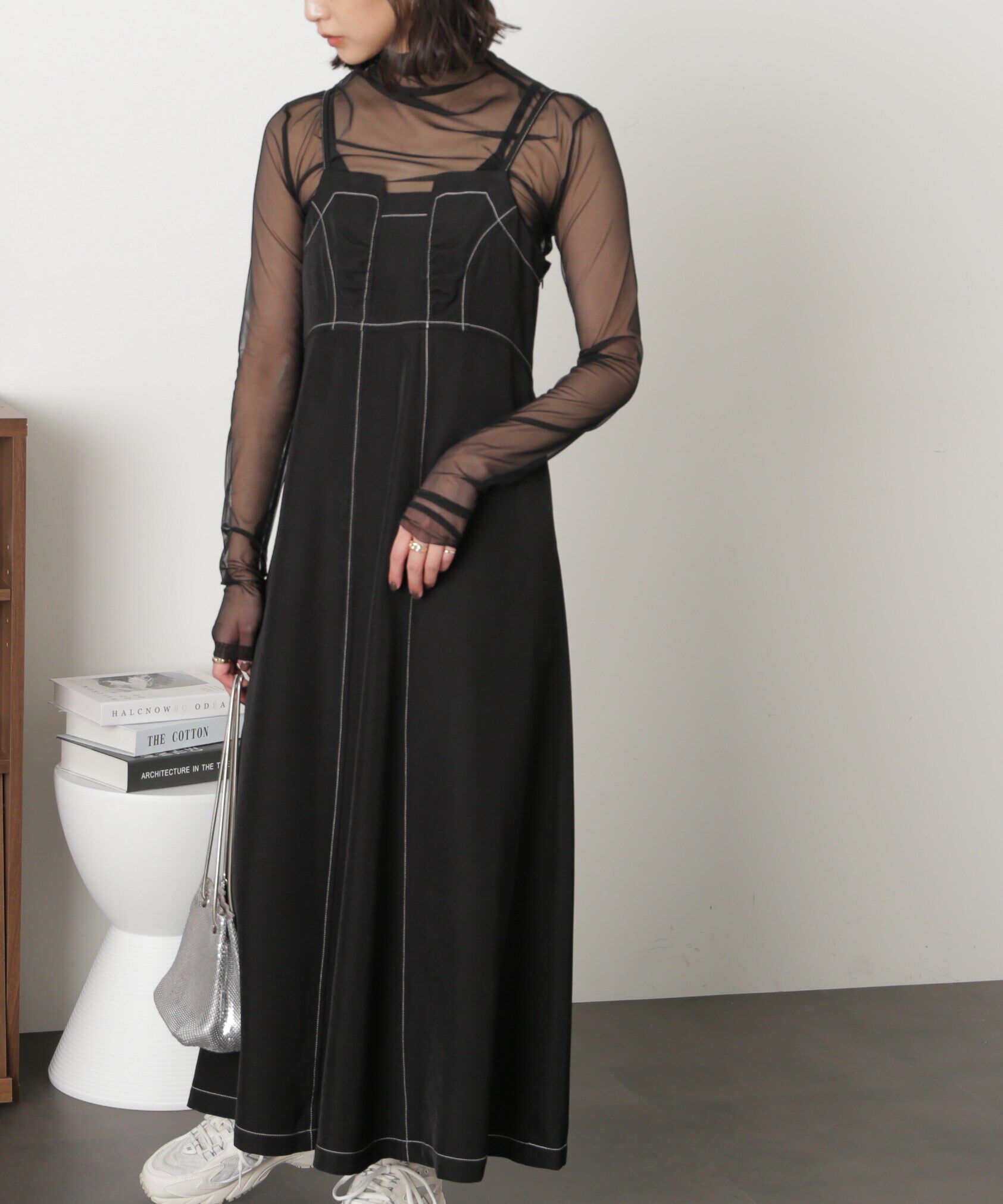  「[低身長サイズ/Sシリーズ]配色ステッチフレアキャミワンピース」|ワンピース|