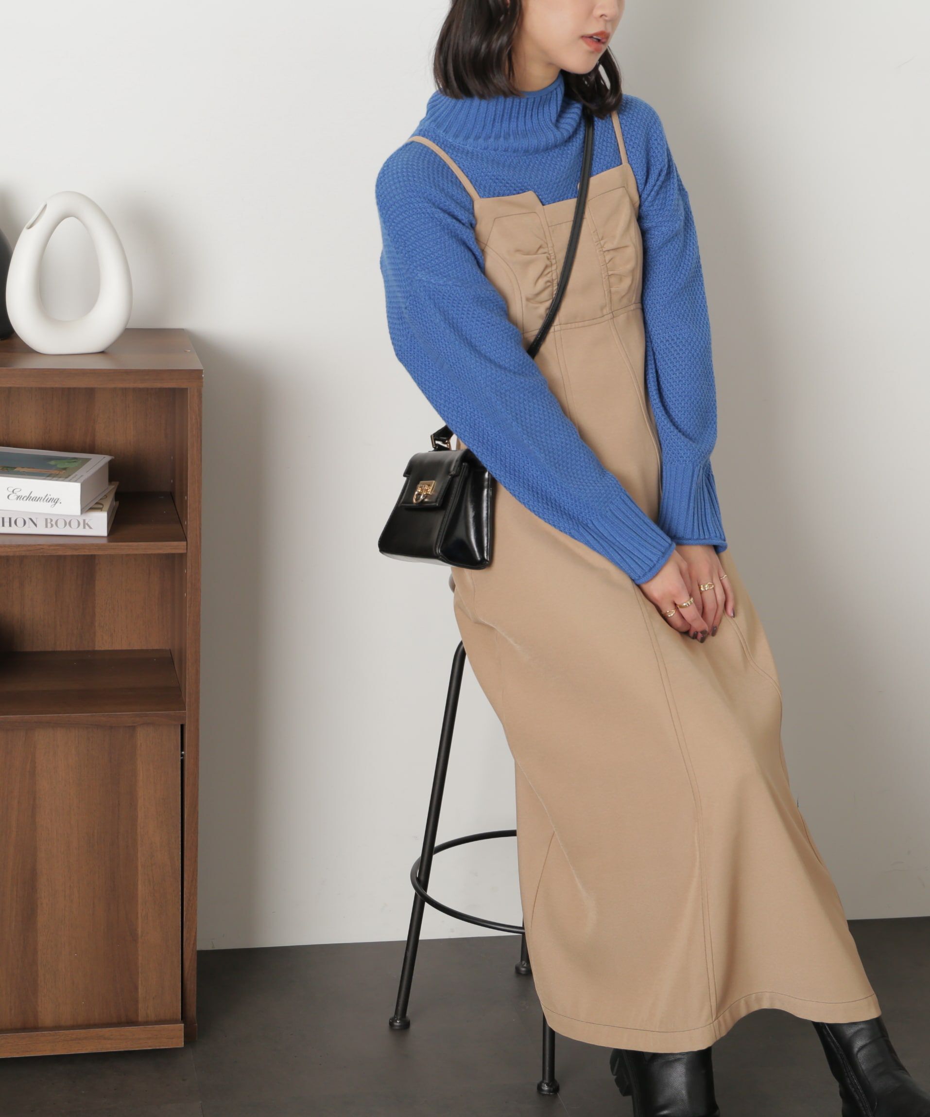  「[低身長サイズ/Sシリーズ]配色ステッチフレアキャミワンピース」|ワンピース|ベージュ