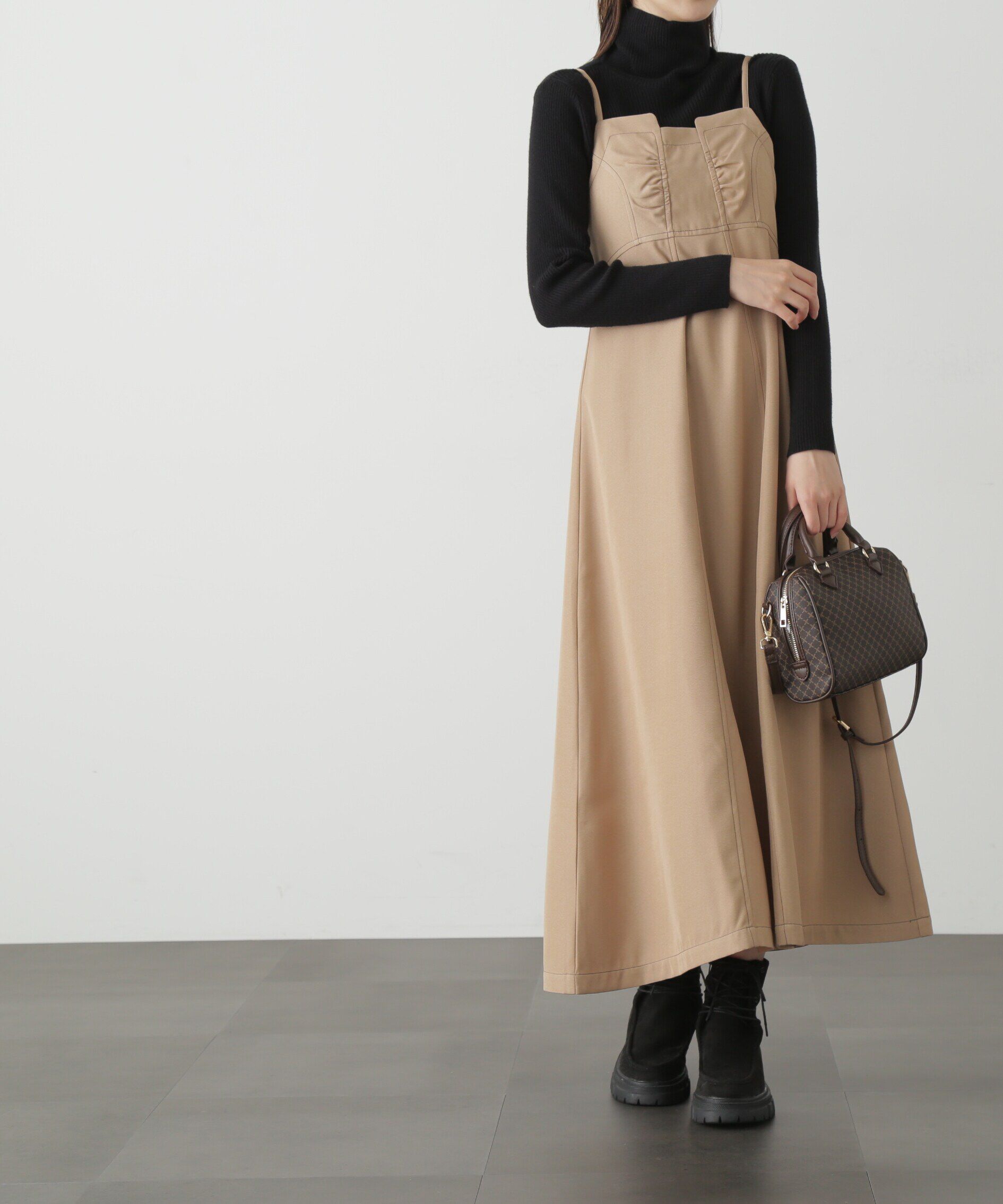  「[低身長サイズ/Sシリーズ]配色ステッチフレアキャミワンピース」|ワンピース|