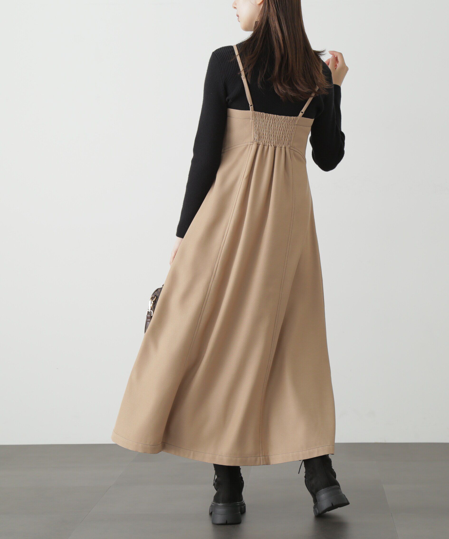  「[低身長サイズ/Sシリーズ]配色ステッチフレアキャミワンピース」|ワンピース|