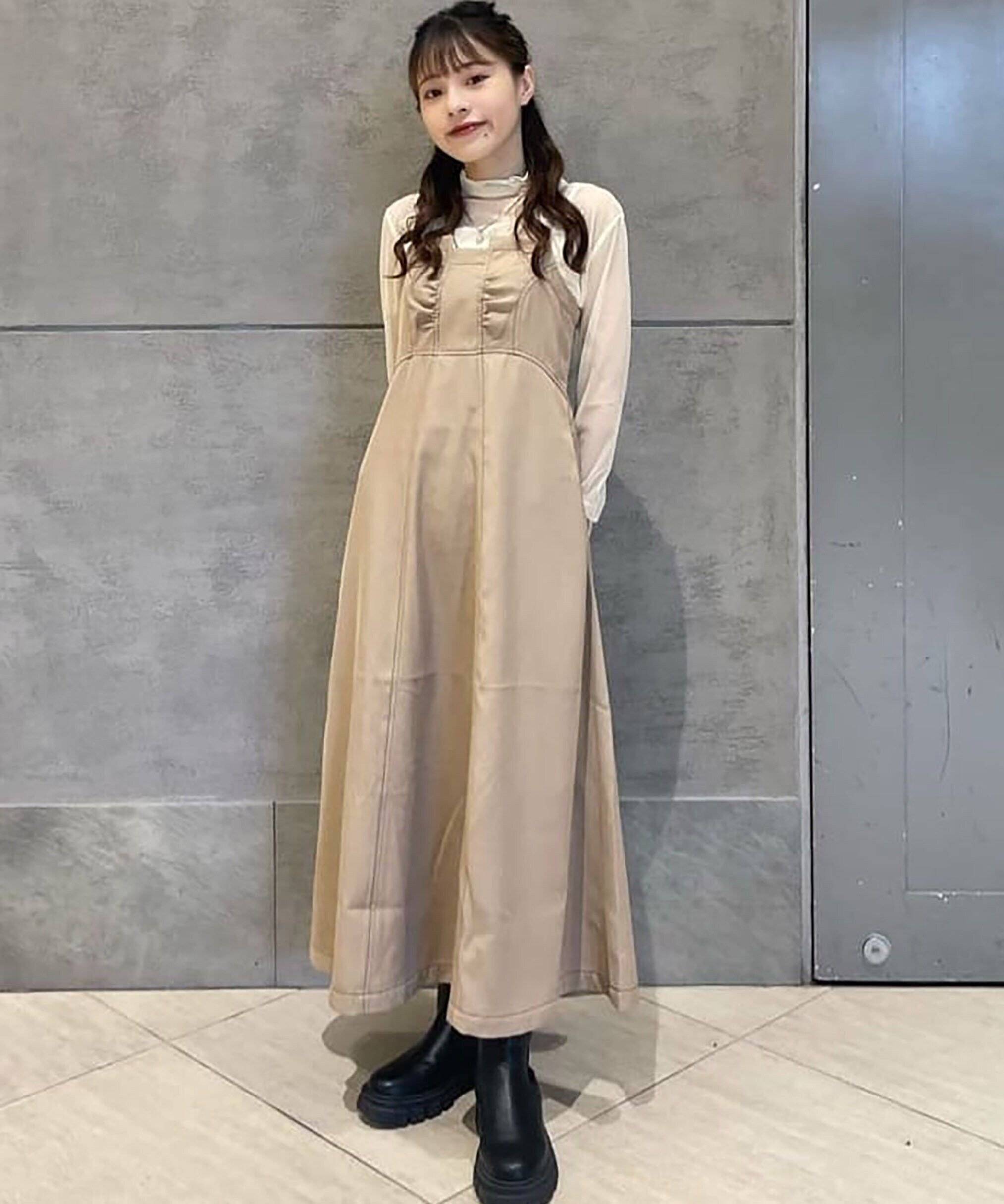  「[低身長サイズ/Sシリーズ]配色ステッチフレアキャミワンピース」|ワンピース|