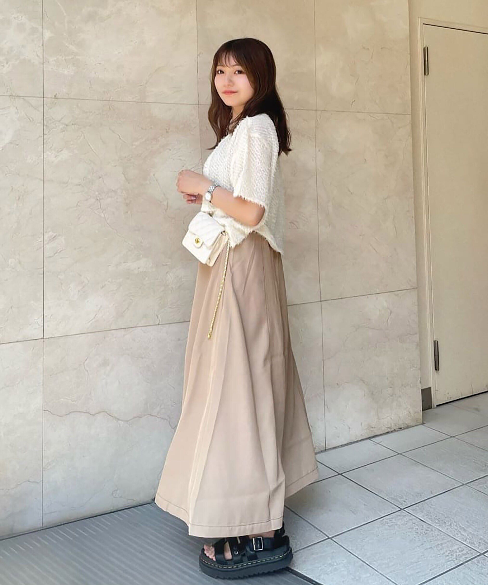  「[低身長サイズ/Sシリーズ]配色ステッチフレアキャミワンピース」|ワンピース|