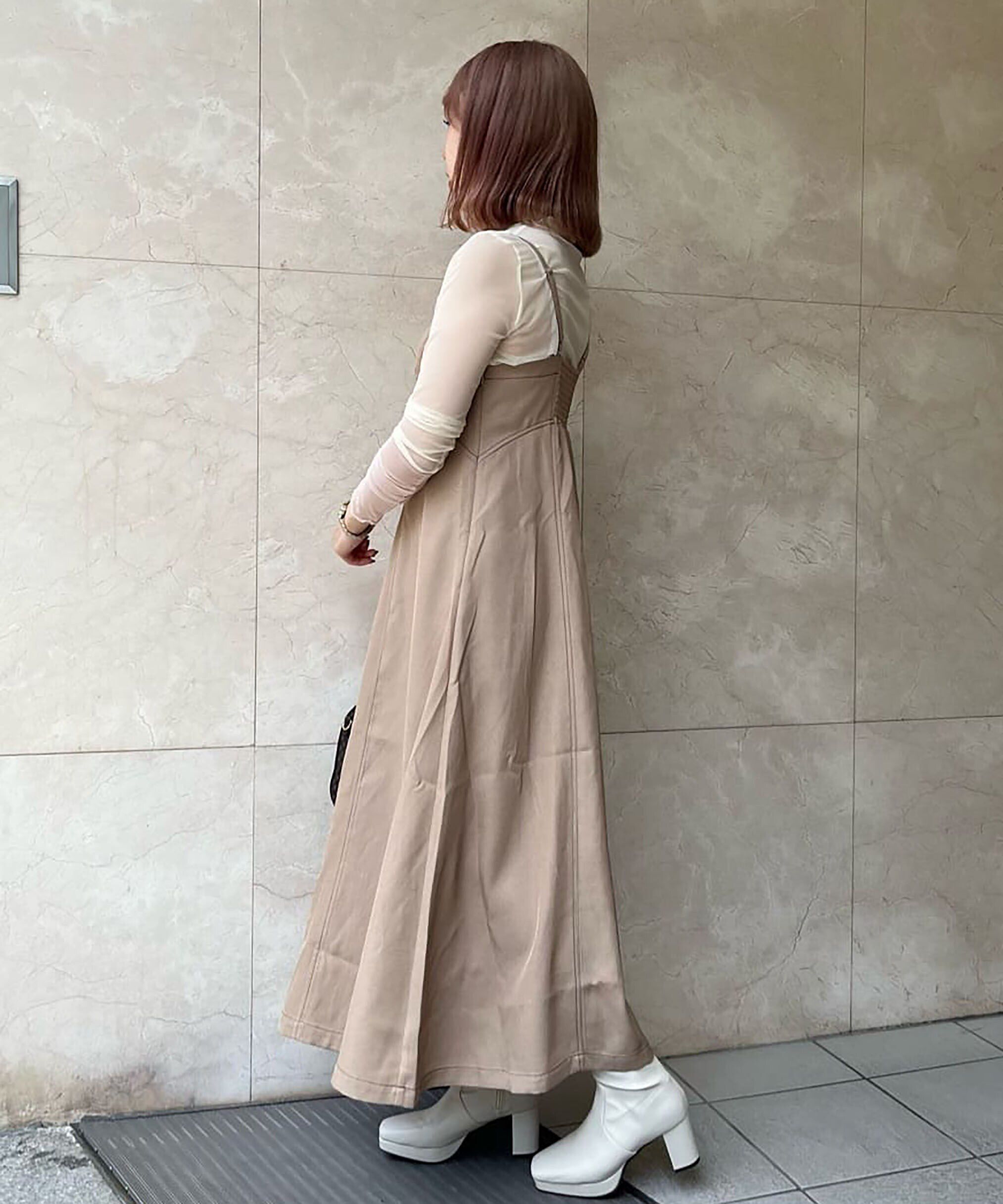  「[低身長サイズ/Sシリーズ]配色ステッチフレアキャミワンピース」|ワンピース|