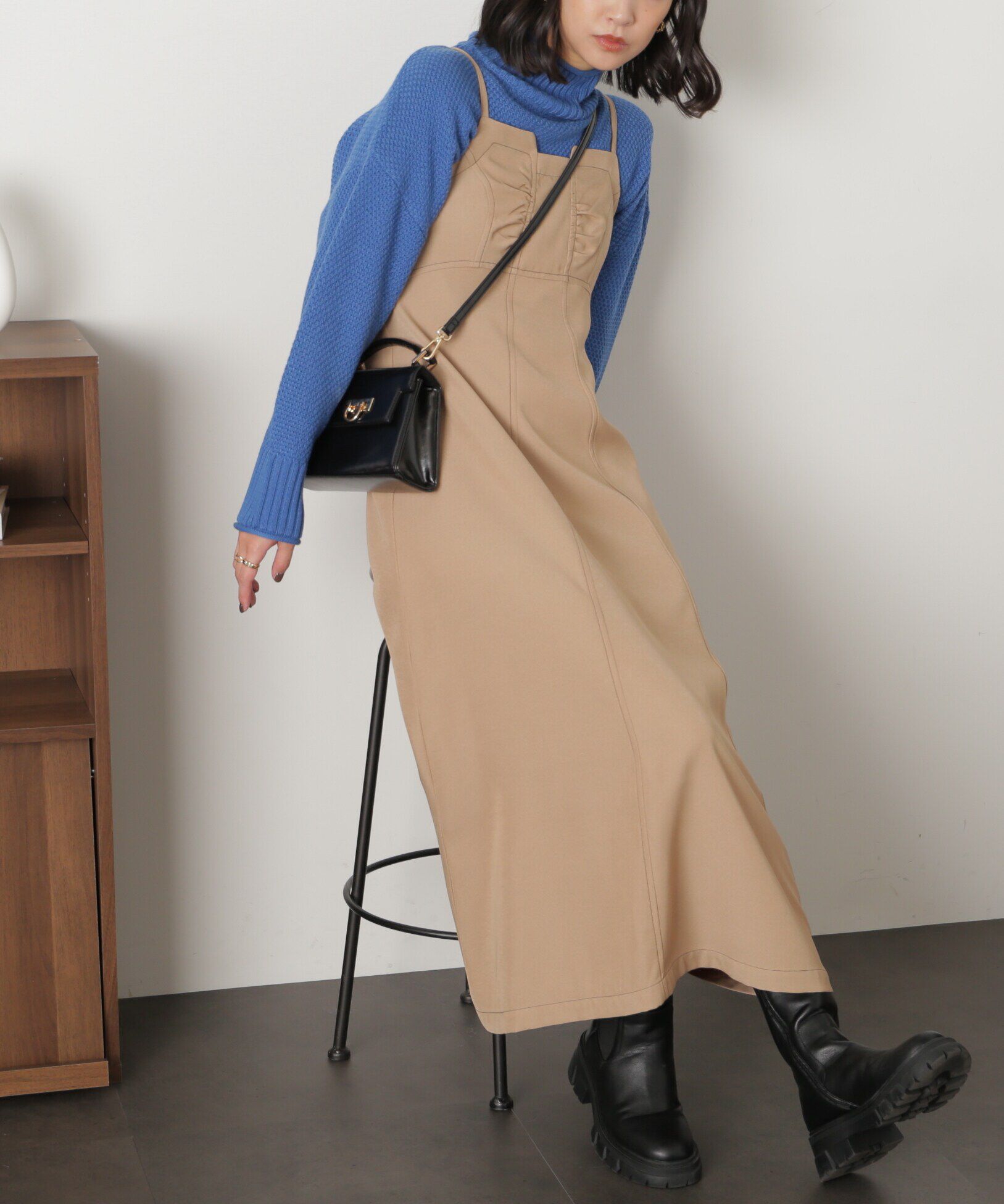  「[低身長サイズ/Sシリーズ]配色ステッチフレアキャミワンピース」|ワンピース|